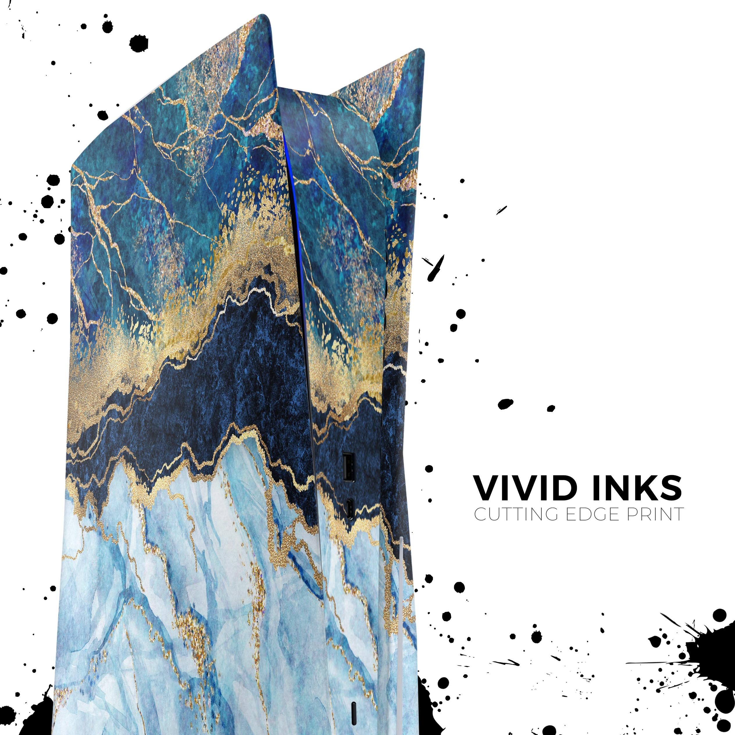 Foiled Marble Agate skin decal wrap kit for Sony Playstation 5, showcasing a stylish marble design that fits snugly on the console.