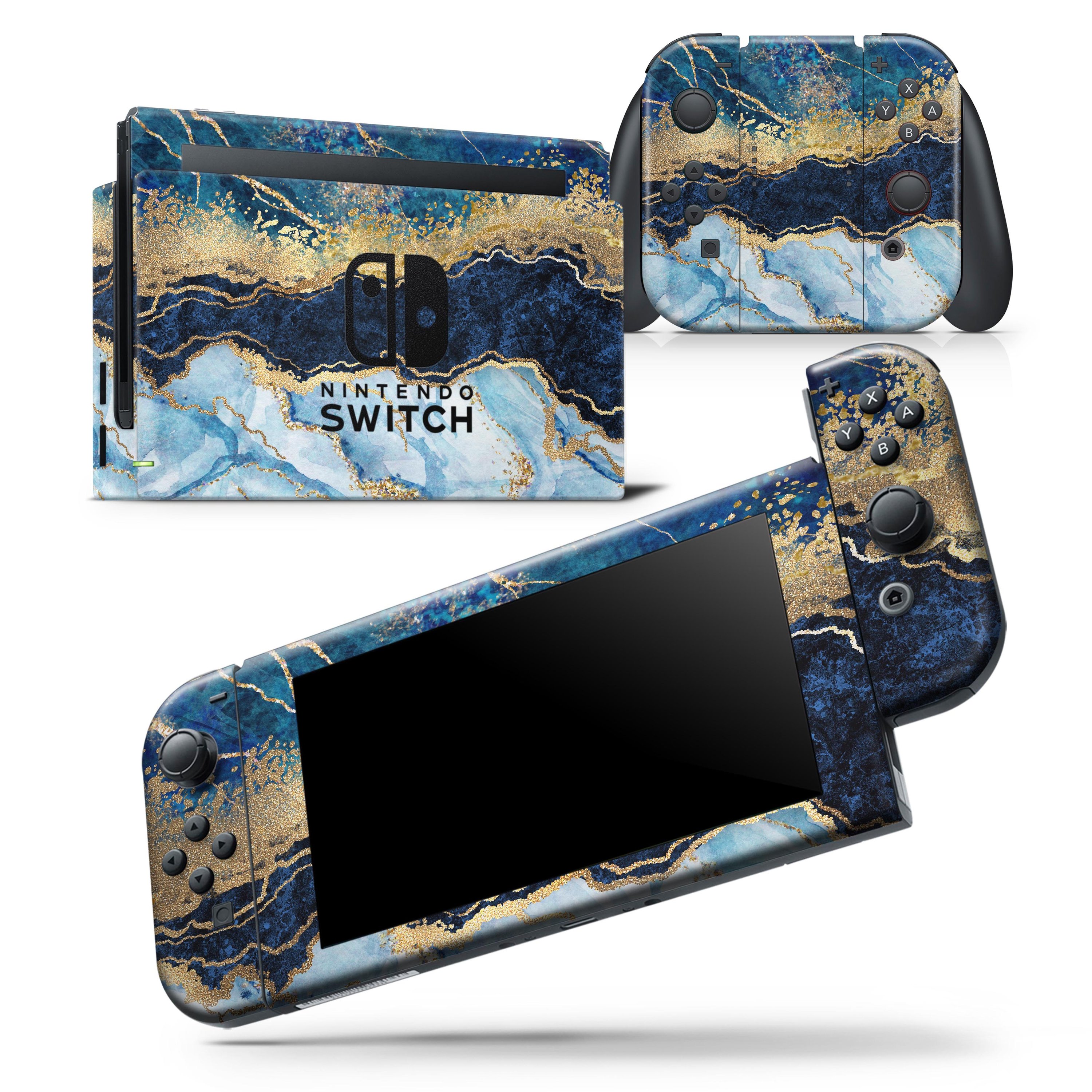 Foiled Marble Agate skin wrap decal for Nintendo Switch Lite, showcasing a stylish design that fits snugly on the console and controllers.