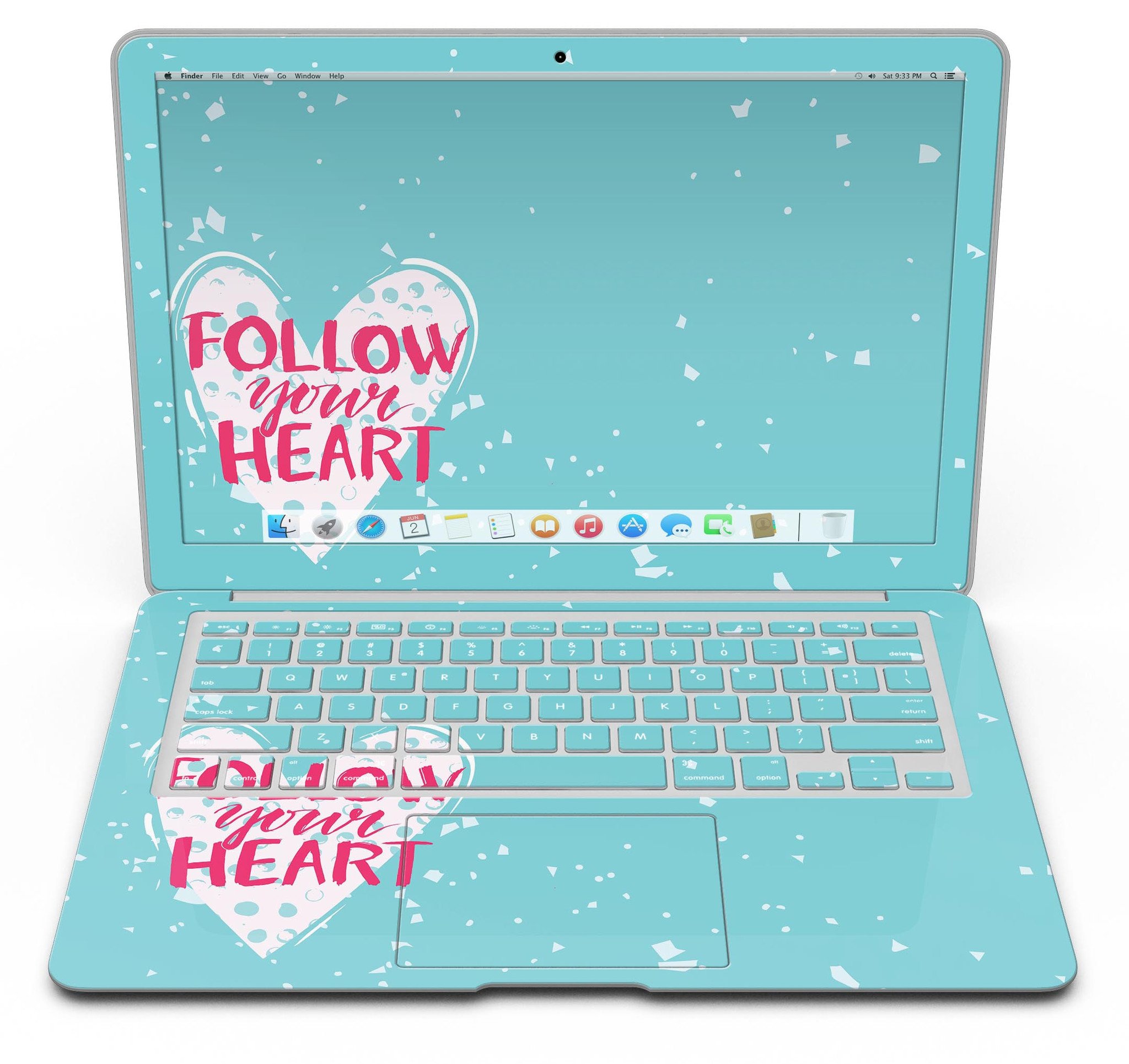 Follow your Heart Brushed MacBook Air Skin Kit showcasing a stylish design with a brushed texture, perfect for personalizing your device.