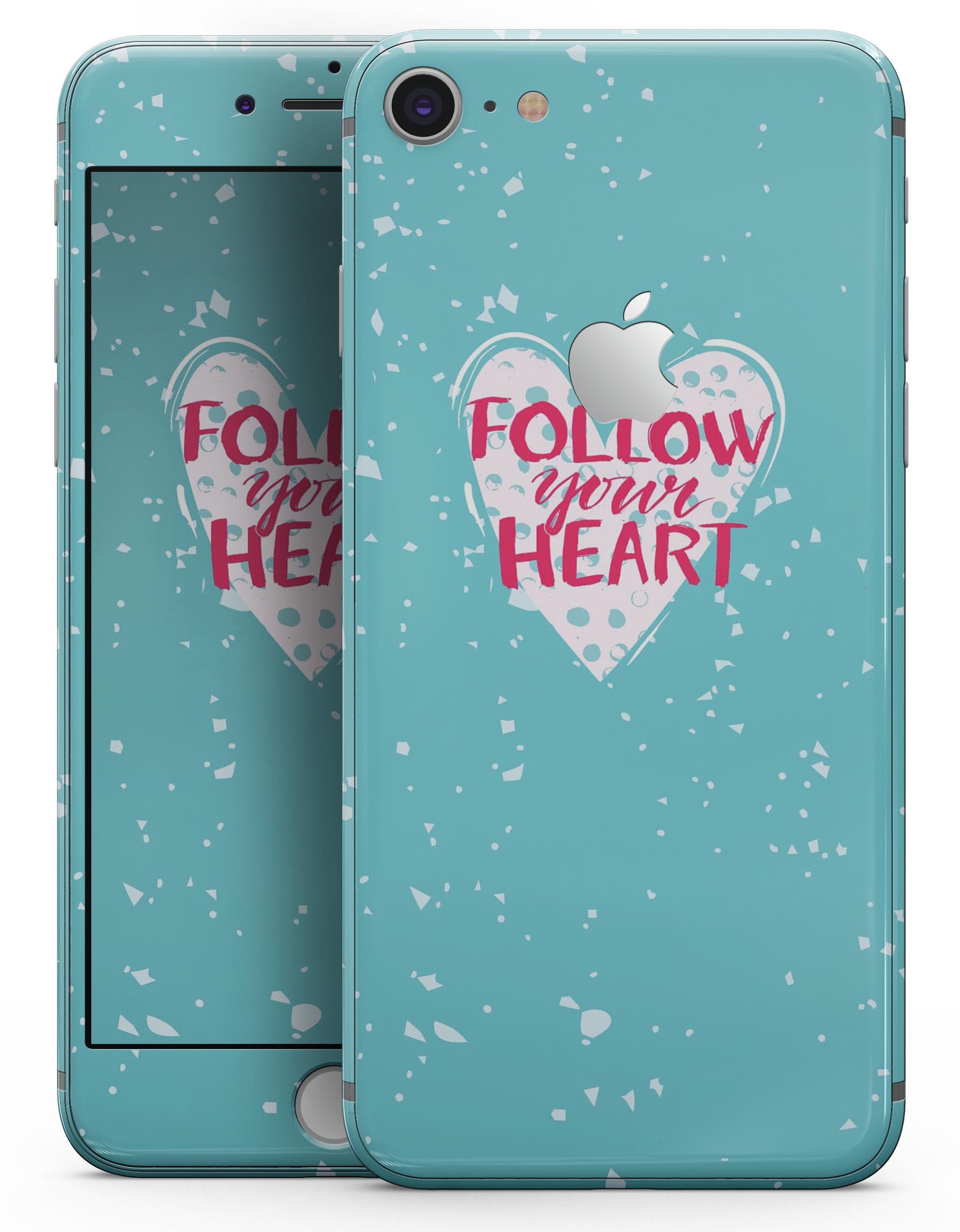 Follow your Heart Brushed Skin-kit for iPhone 8 or 8 Plus, showcasing a stylish design with a brushed texture.