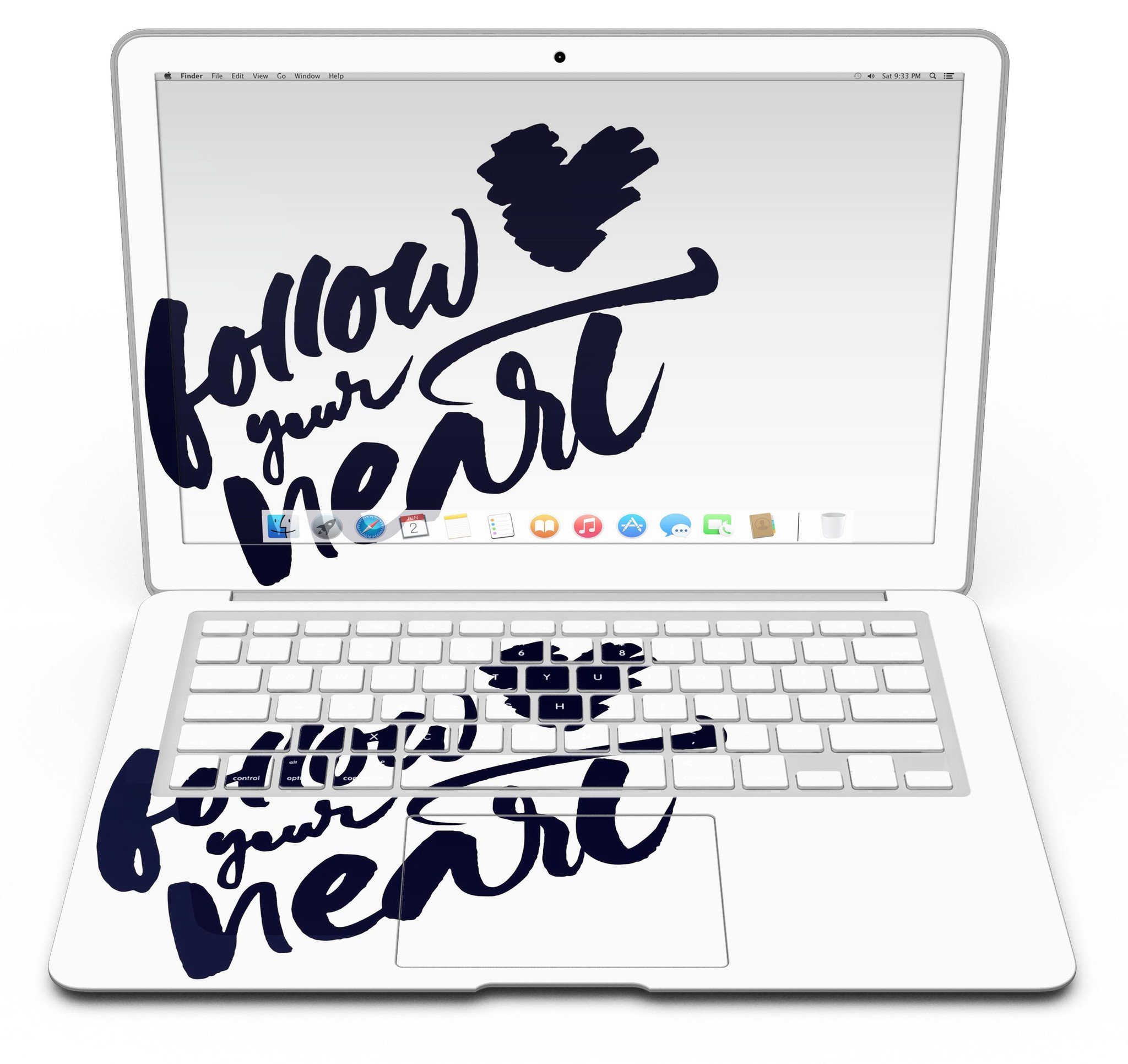 Follow Your Heart MacBook Air Skin Kit showcasing a stylish design with premium vinyl material.