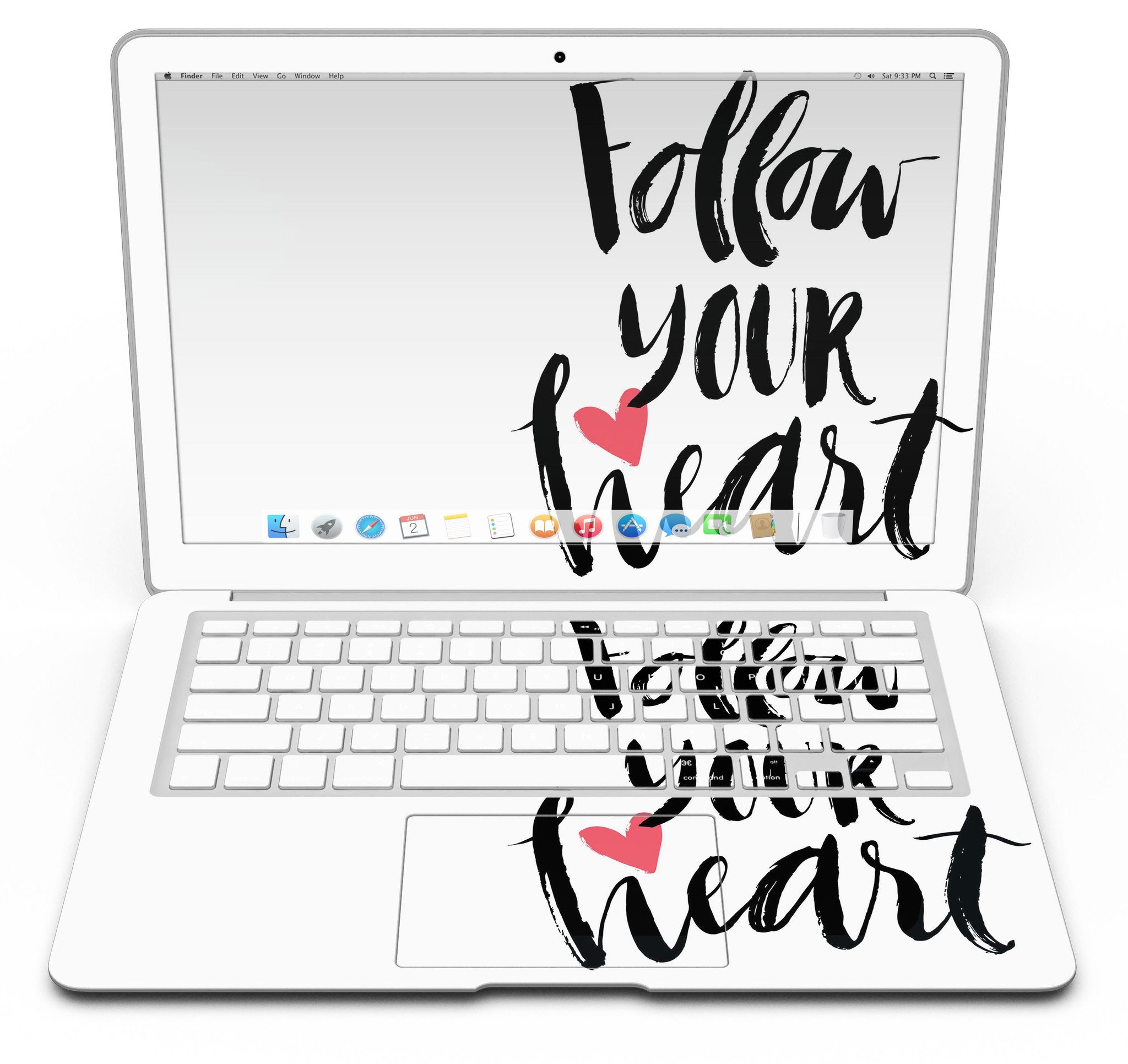 Follow Your Heart V2 MacBook Air Skin Kit showcasing vibrant design and premium vinyl material.