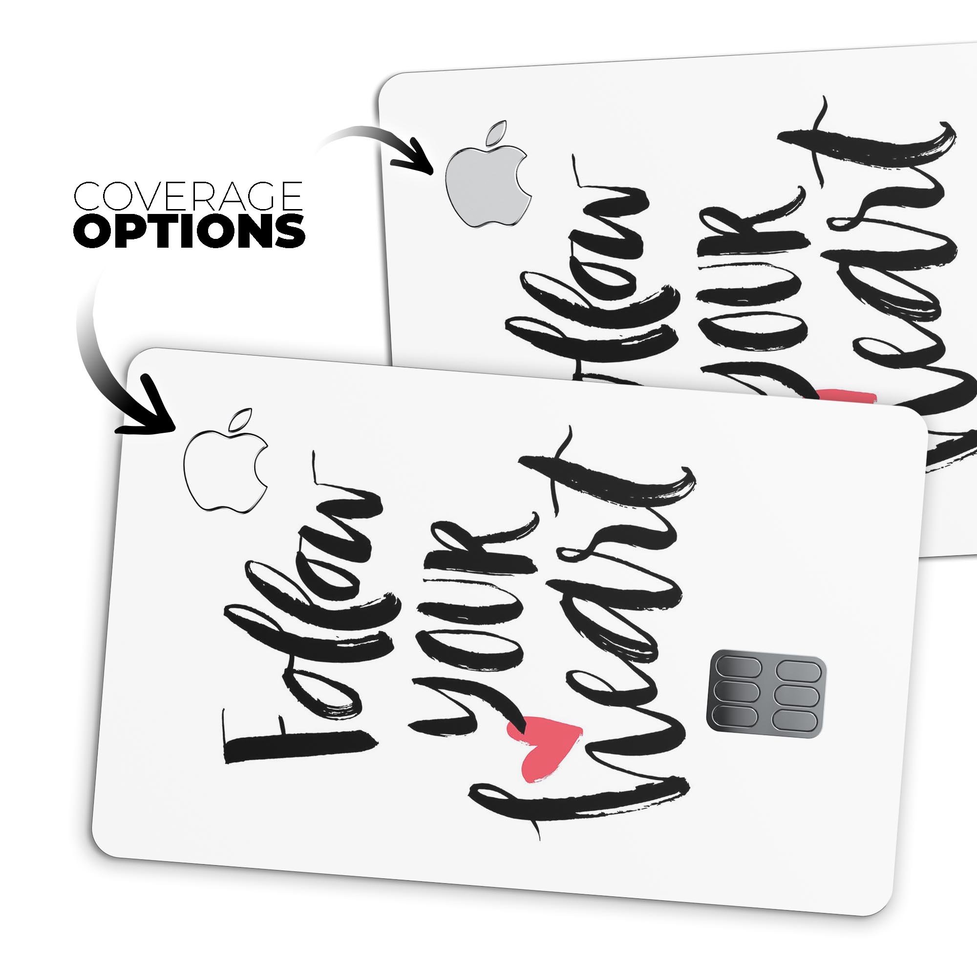 Follow Your Heart V2 Premium Protective Decal Skin-Kit for Apple Card, showcasing its sleek design and protective features.