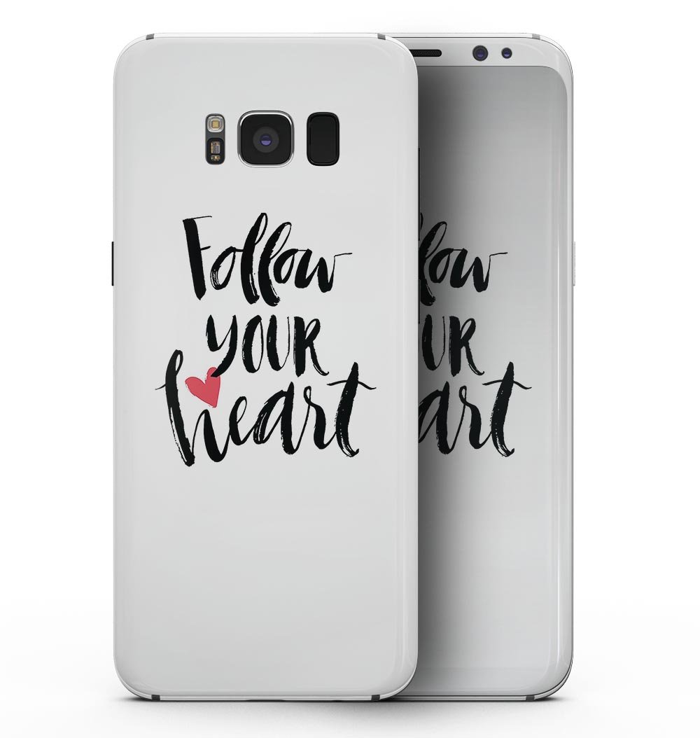 Follow Your Heart V2 skin kit for Samsung Galaxy S8, showcasing vibrant design and premium vinyl material for protection.