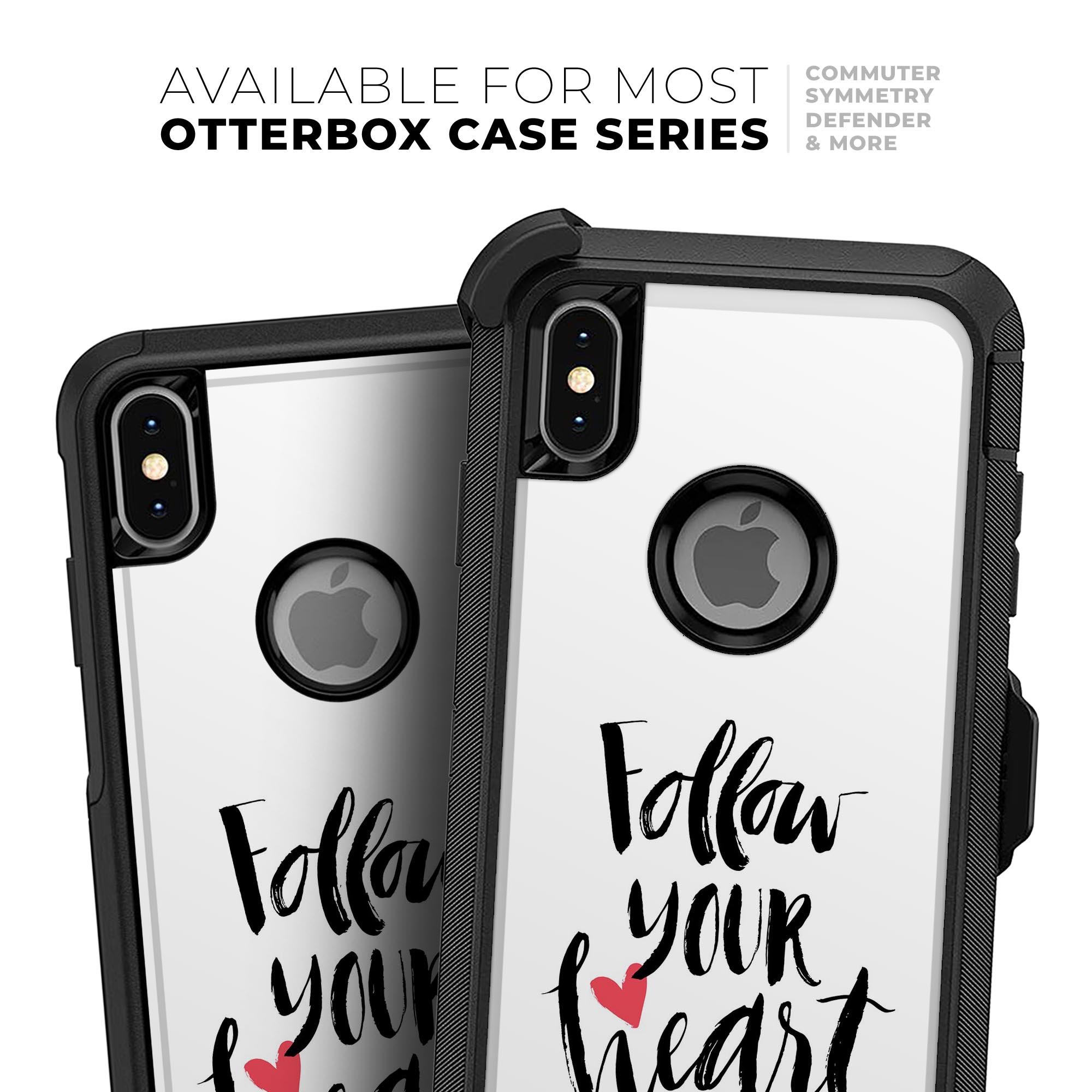 Follow Your Heart V2 Skin Kit designed for iPhone OtterBox cases, showcasing vibrant graphics and a sleek finish.