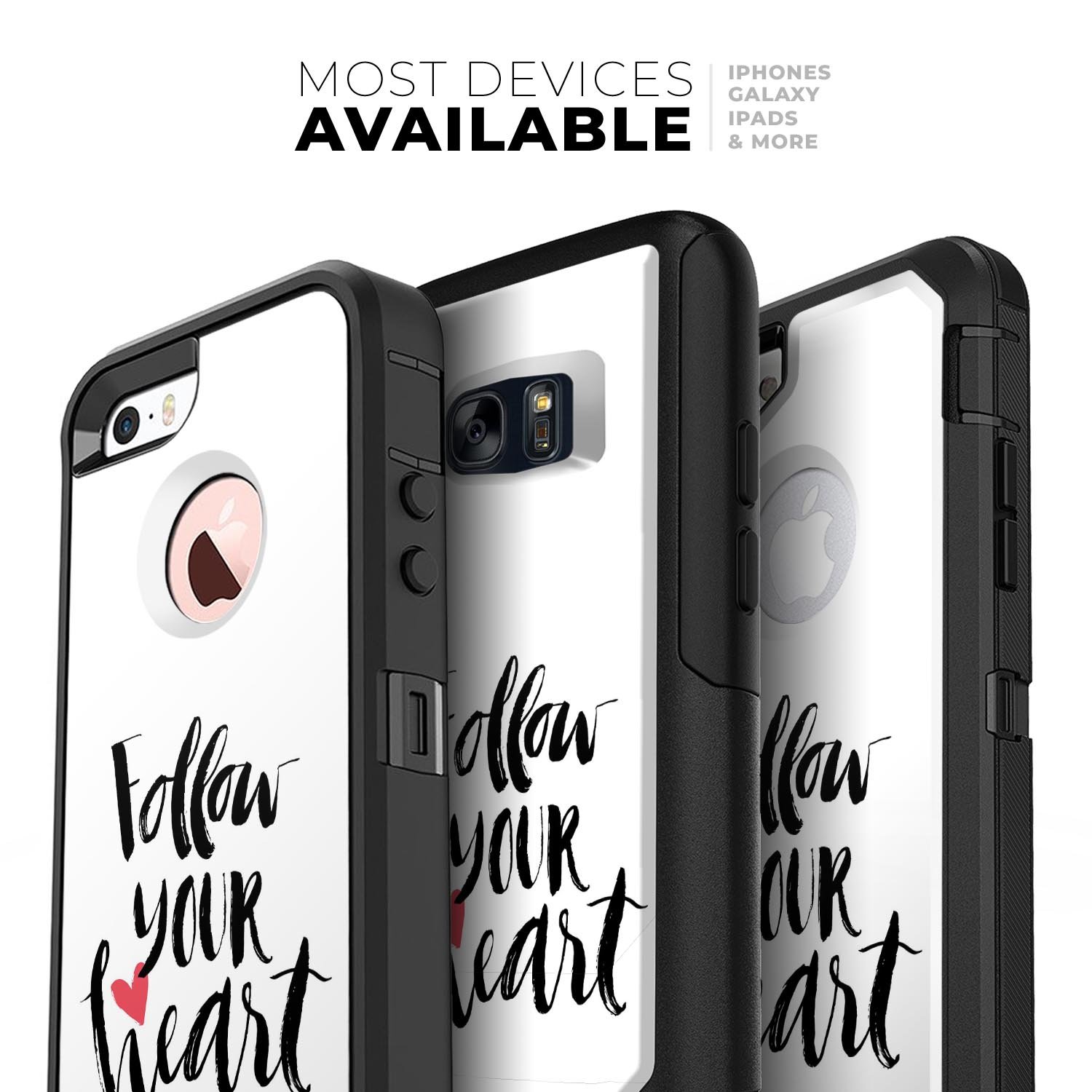 Follow Your Heart V2 Skin Kit designed for iPhone OtterBox cases, showcasing vibrant graphics and a sleek finish.