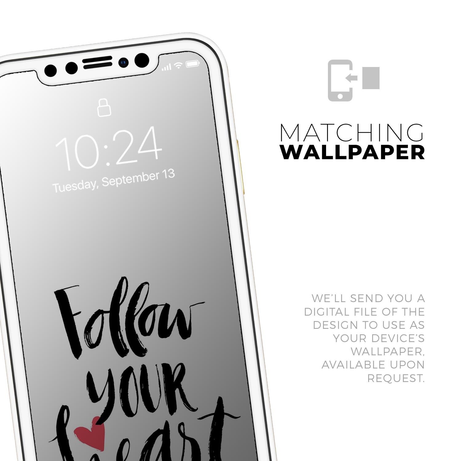 Follow Your Heart V2 Skin-Kit for Apple iPhone 13, showcasing vibrant design and premium vinyl material.