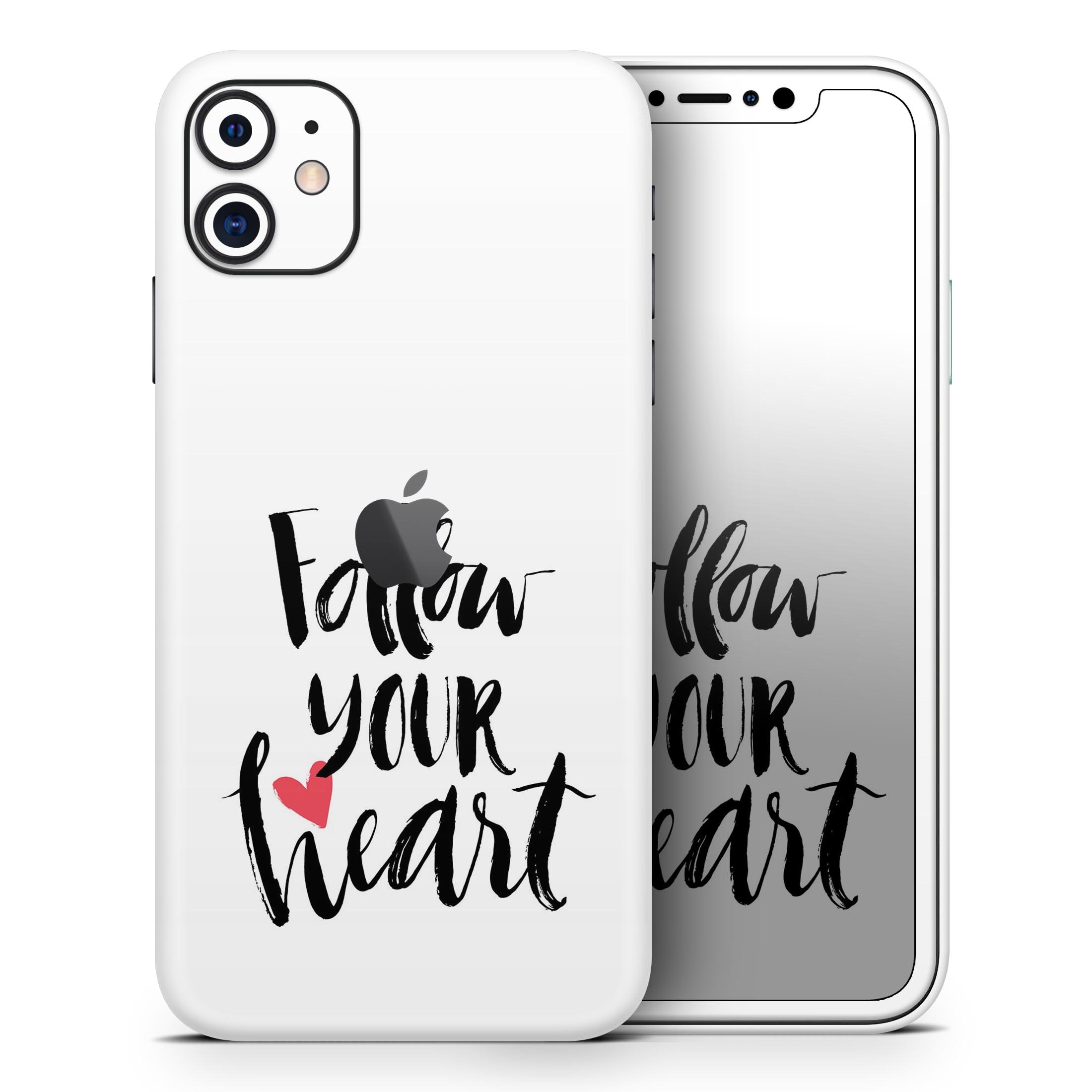 Follow Your Heart V2 Skin-Kit for Apple iPhone 13, showcasing vibrant design and premium vinyl material.