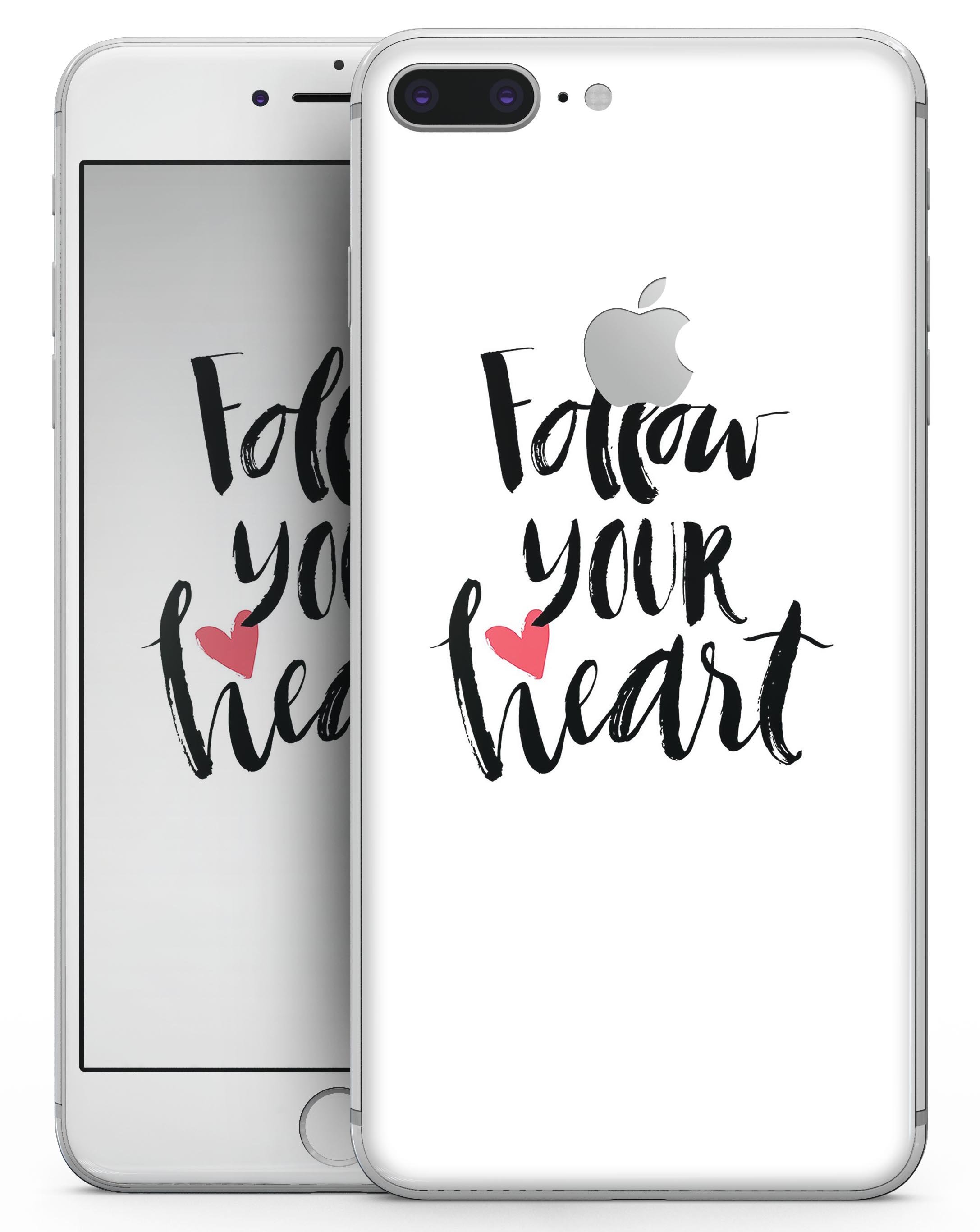 Follow Your Heart V2 skin-kit for iPhone 8 and 8 Plus, showcasing vibrant design and premium vinyl material.