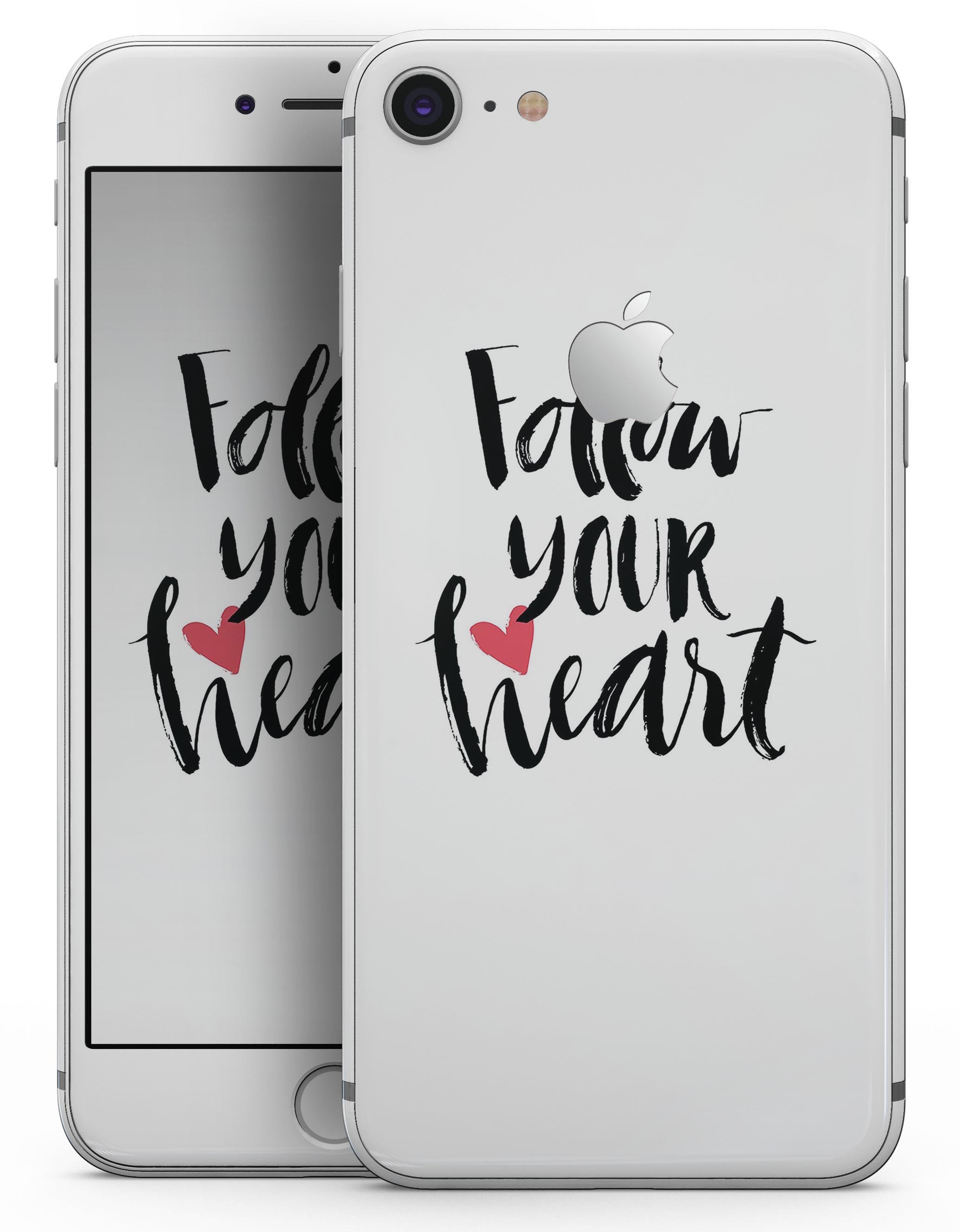 Follow Your Heart V2 skin-kit for iPhone 8 and 8 Plus, showcasing vibrant design and premium vinyl material.