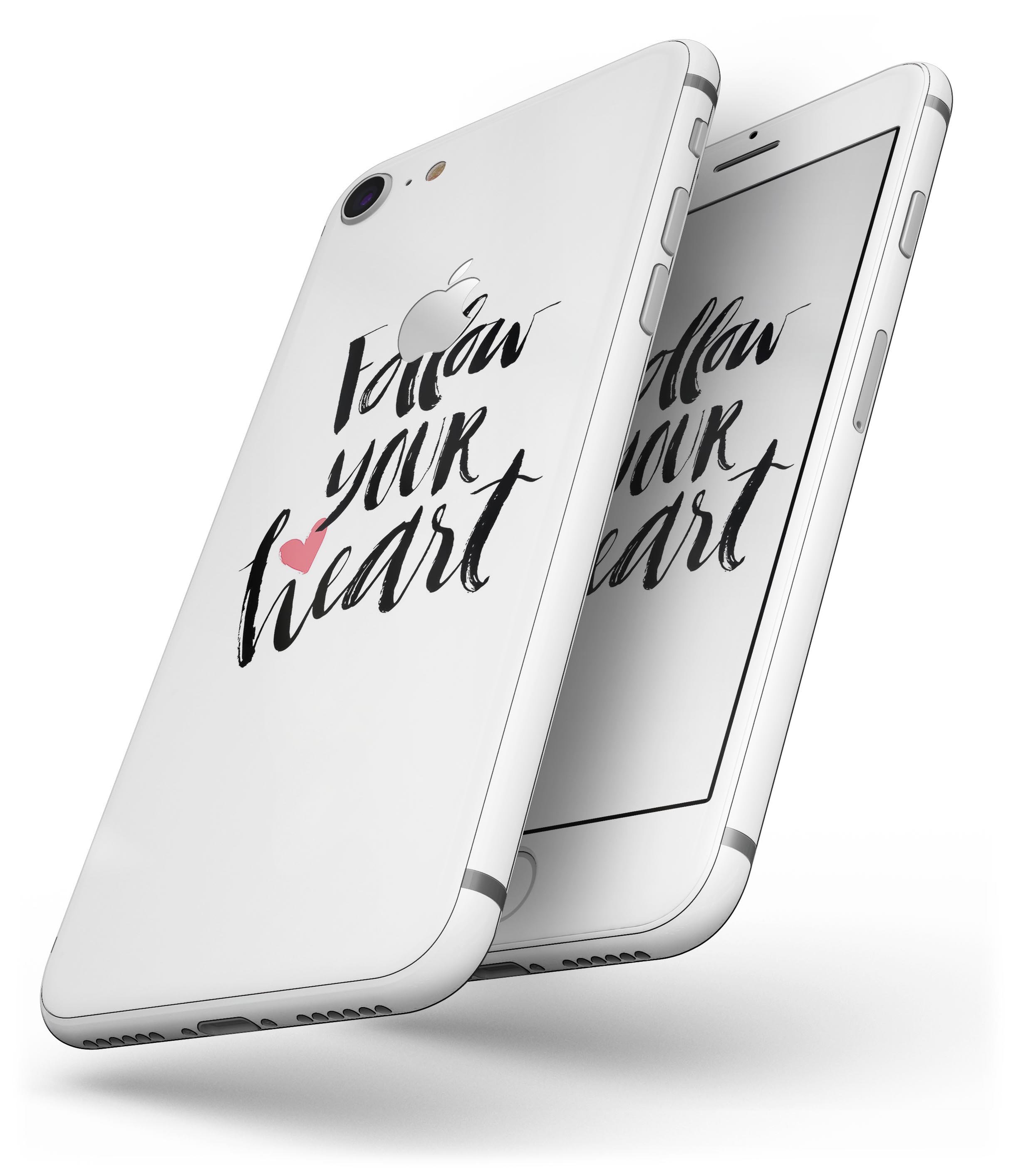 Follow Your Heart V2 skin-kit for iPhone 8 and 8 Plus, showcasing vibrant design and premium vinyl material.