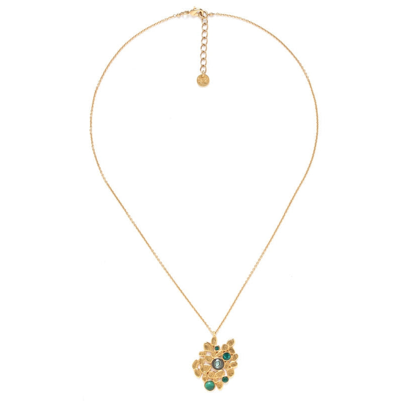 Franck Herval Becky Green Y Necklace featuring white mother-of-pearl, abalone, and malachite in an elegant Y design.