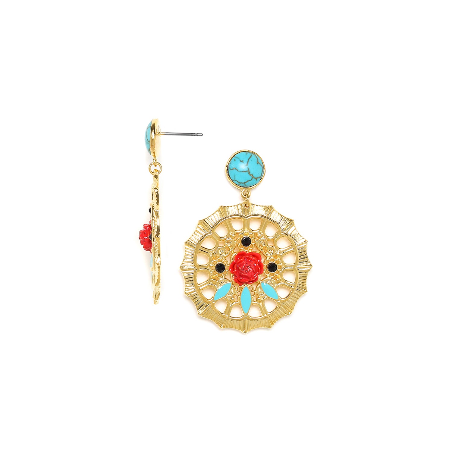 Franck Herval Lolita Gipsy Post Earrings featuring vibrant colors and ethnic details inspired by Mexican culture.