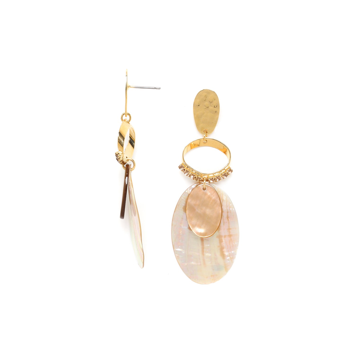 Franck Herval Sherine Big Oval Post Earrings featuring mother-of-pearl and crystal chains in elegant design.