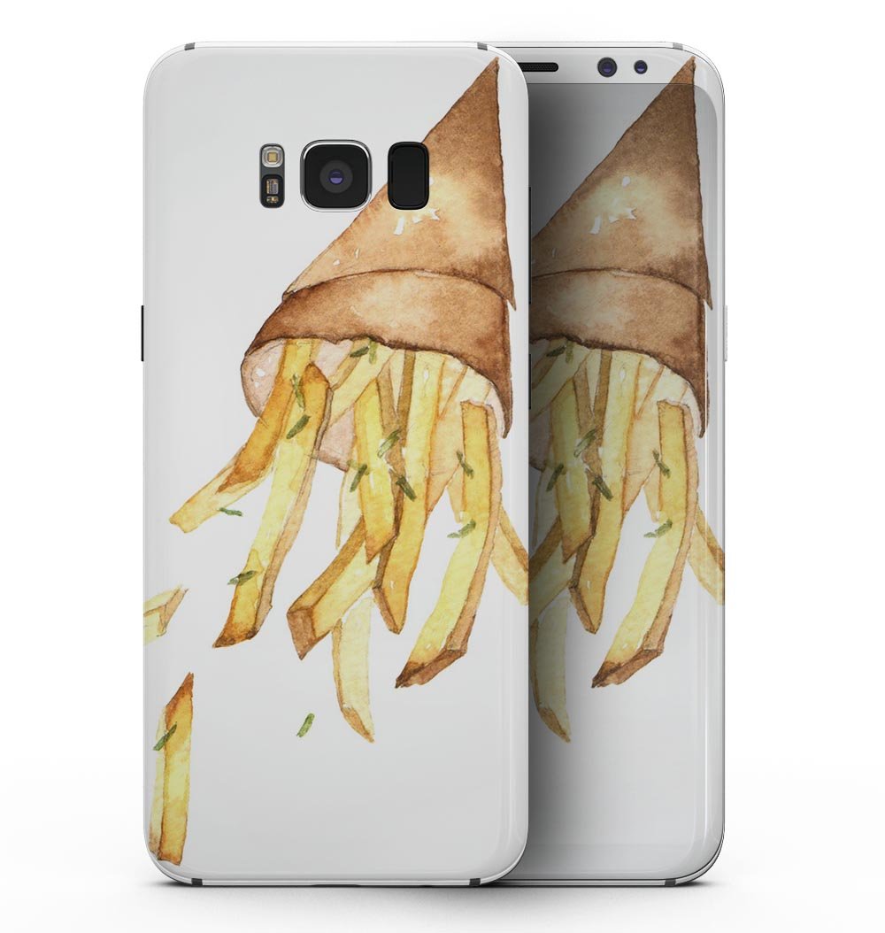 Samsung Galaxy S8 with Free Falling French Fries skin, showcasing vibrant design and sleek fit.