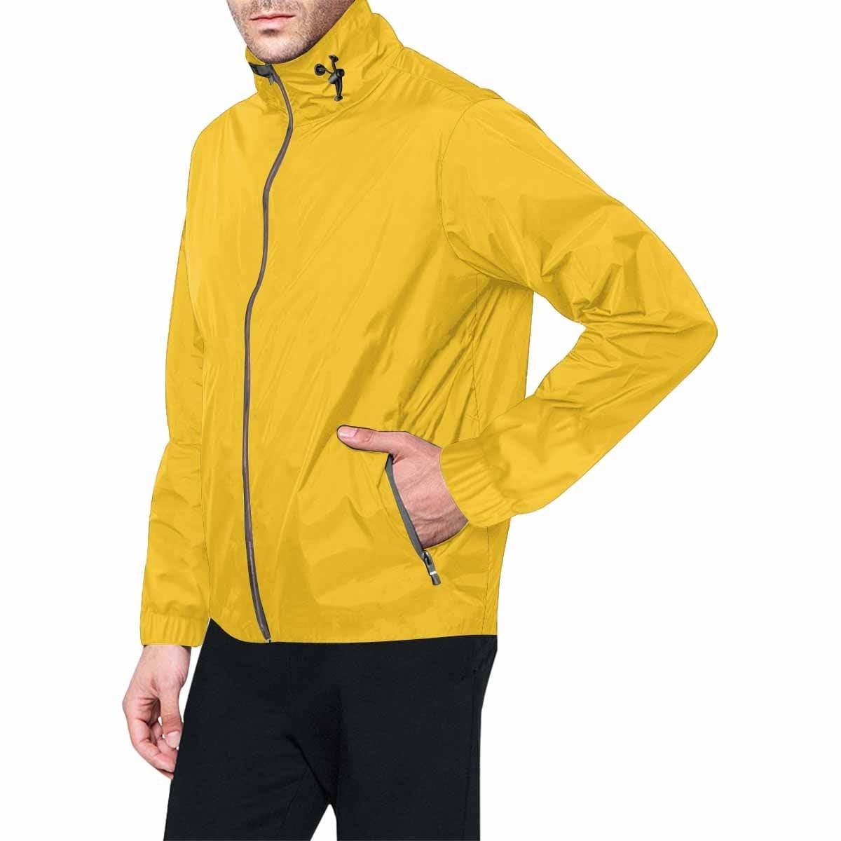 Freesia Yellow Hooded Windbreaker Jacket for men and women, showcasing its stylish design and functional features.