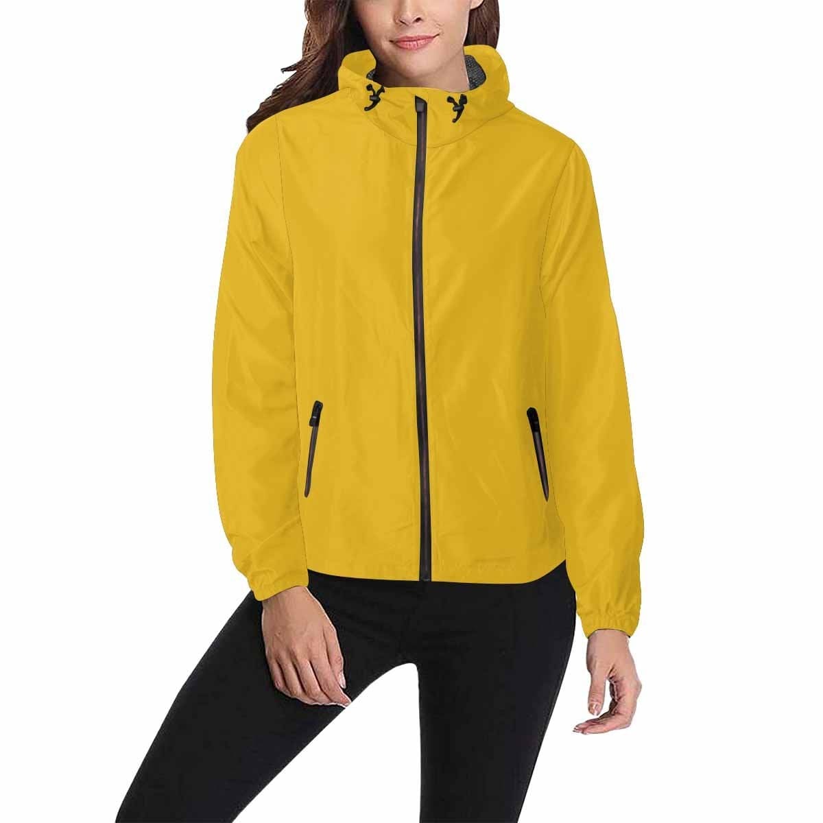 Freesia Yellow Hooded Windbreaker Jacket for men and women, showcasing its stylish design and functional features.