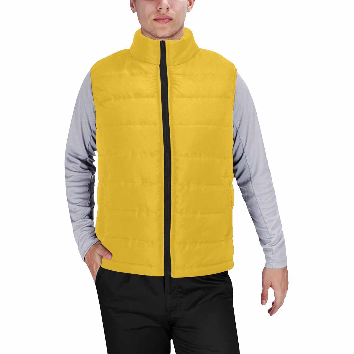 Freesia Yellow Men's Padded Vest featuring a quilted design, zipper closure, and lightweight fabric, perfect for layering in cool weather.