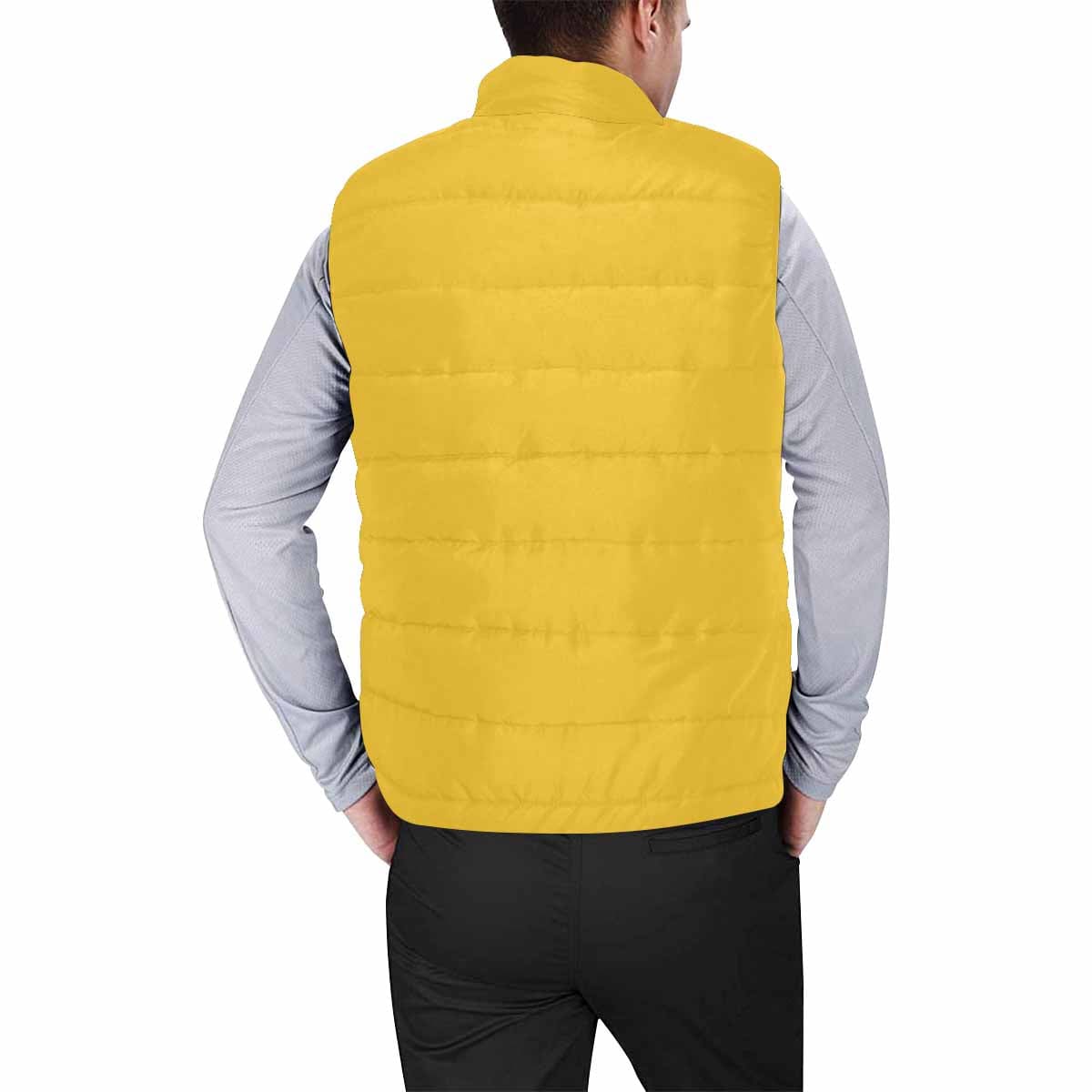 Freesia Yellow Men's Padded Vest featuring a quilted design, zipper closure, and lightweight fabric, perfect for layering in cool weather.