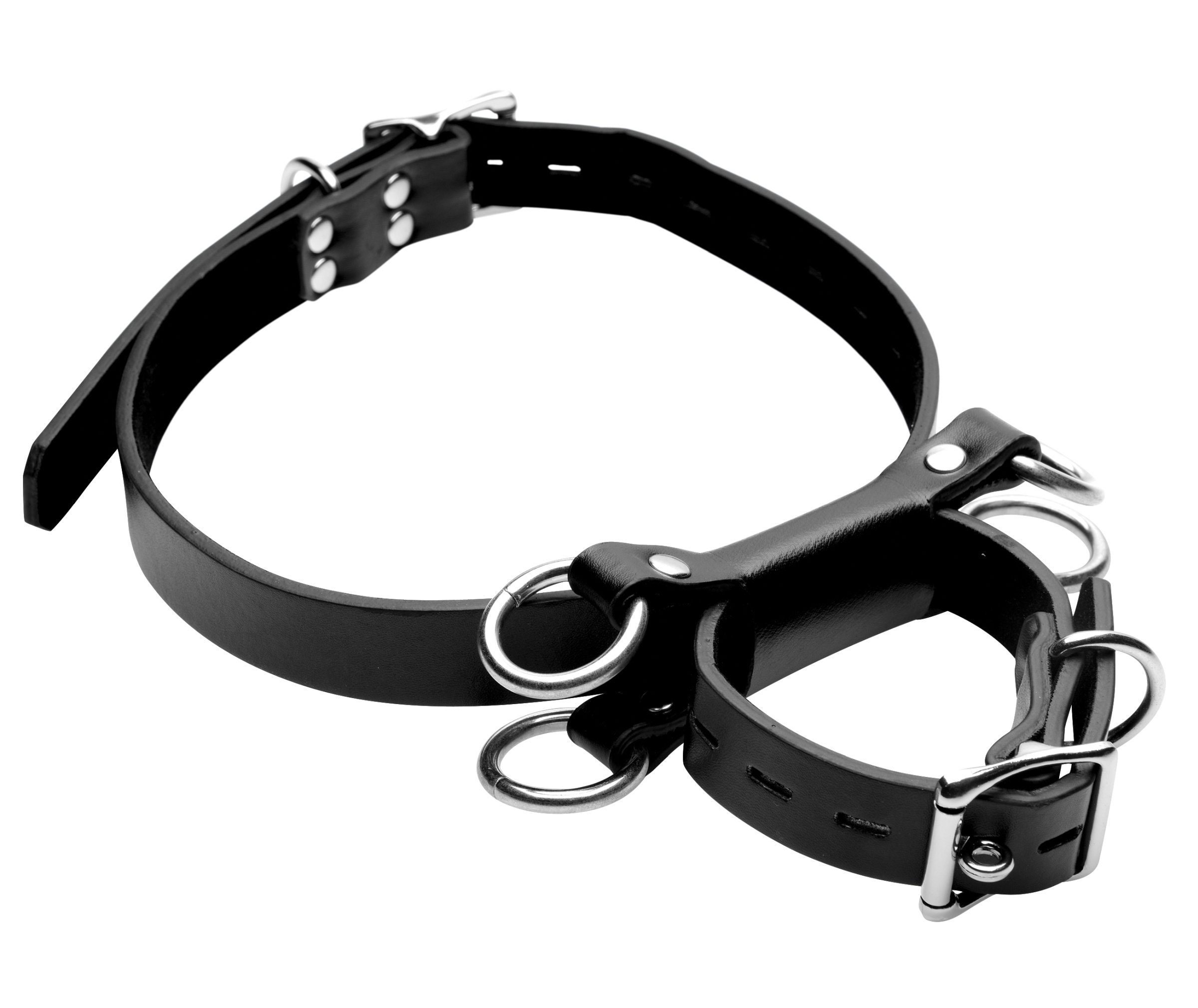 Black leather neck and wrist restraints