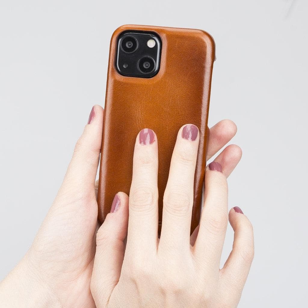 Full Leather Coating Back Cover for Apple iPhone 13 Series, showcasing premium leather finish and precise cutouts for buttons and ports.