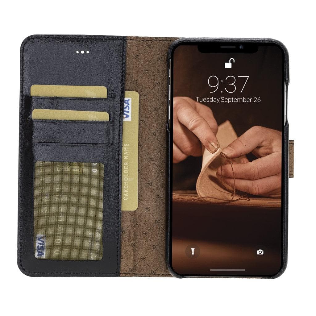 Full Leather Coating Detachable Wallet Case for Apple iPhone X Series, showcasing premium leather, card slots, and kick-stand feature.