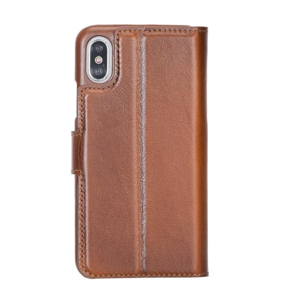 Full Leather Coating Detachable Wallet Case for Apple iPhone X Series, showcasing premium leather, card slots, and kick-stand feature.