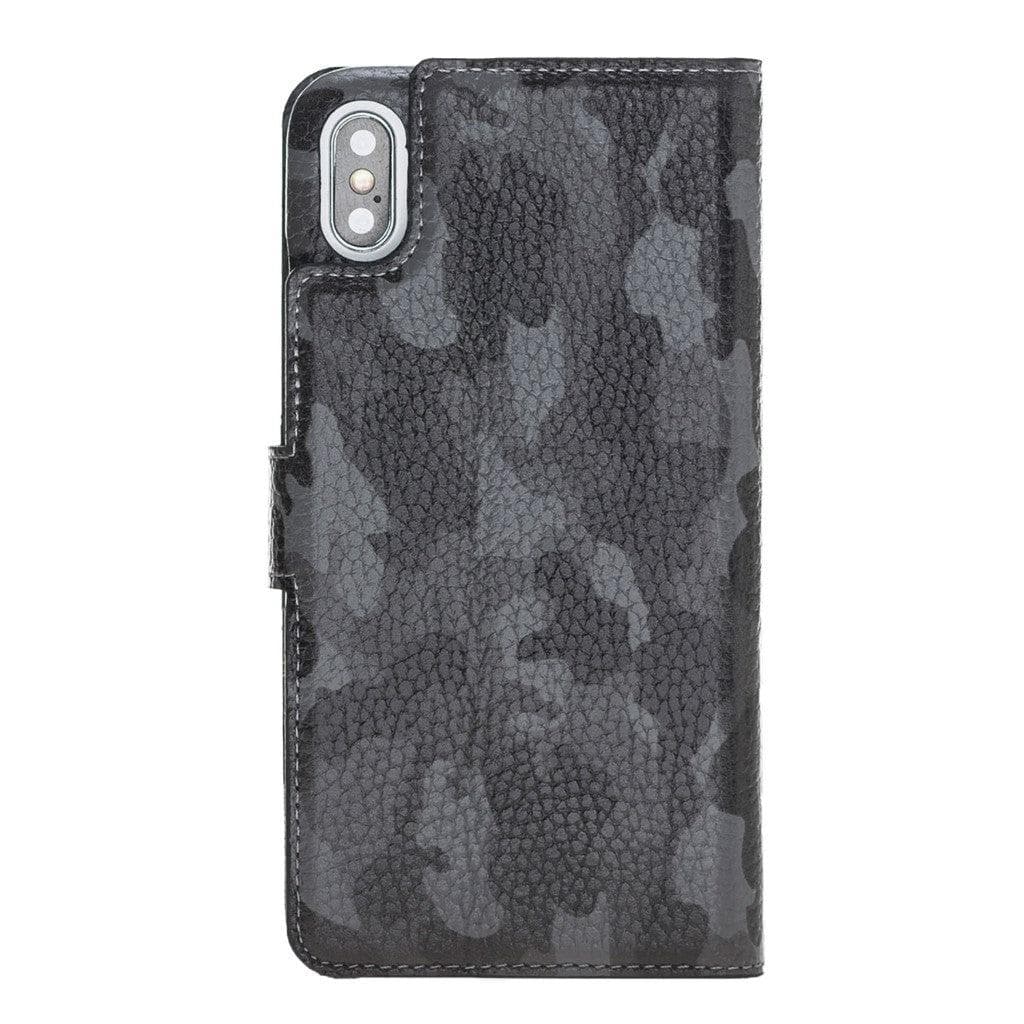 Full Leather Coating Detachable Wallet Case for Apple iPhone X Series, showcasing premium leather, card slots, and kick-stand feature.