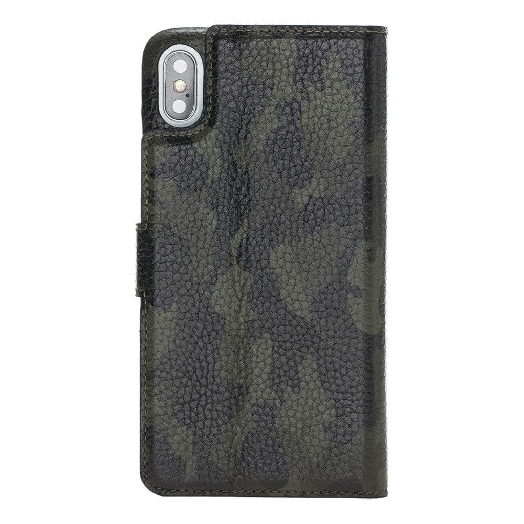 Full Leather Coating Detachable Wallet Case for Apple iPhone X Series, showcasing premium leather, card slots, and kick-stand feature.