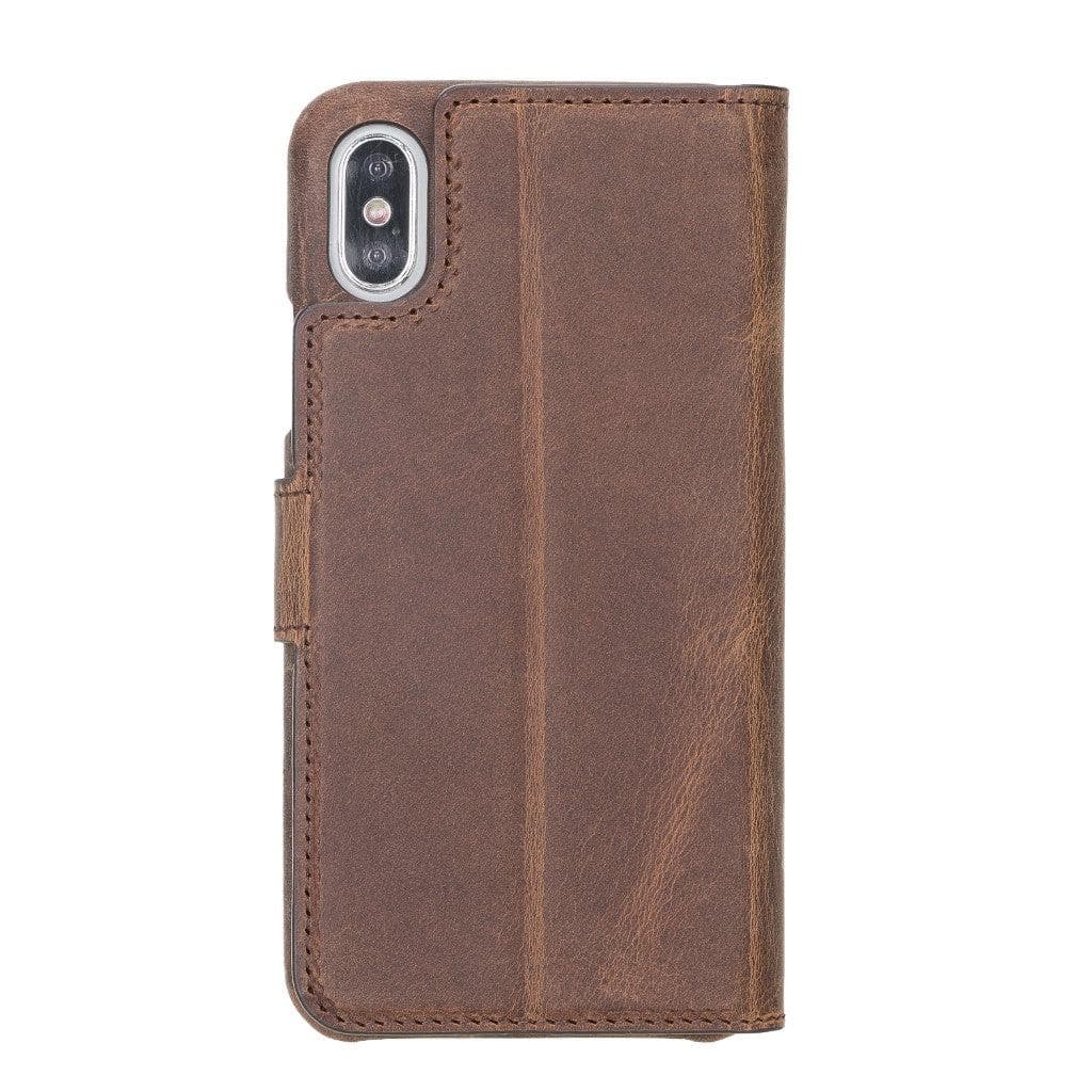 Full Leather Coating Detachable Wallet Case for Apple iPhone X Series, showcasing premium leather, card slots, and kick-stand feature.