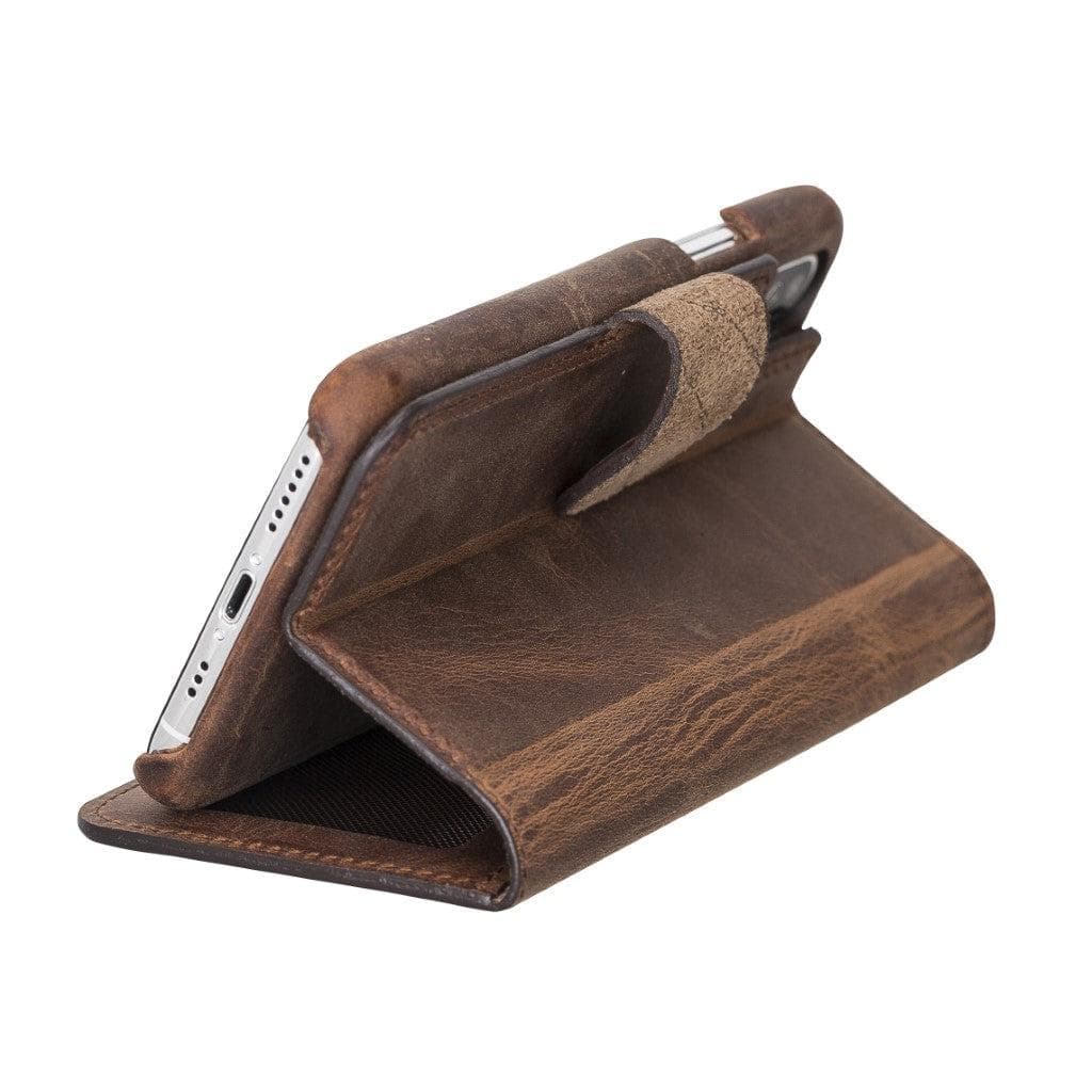 Full Leather Coating Detachable Wallet Case for Apple iPhone X Series, showcasing premium leather, card slots, and kick-stand feature.