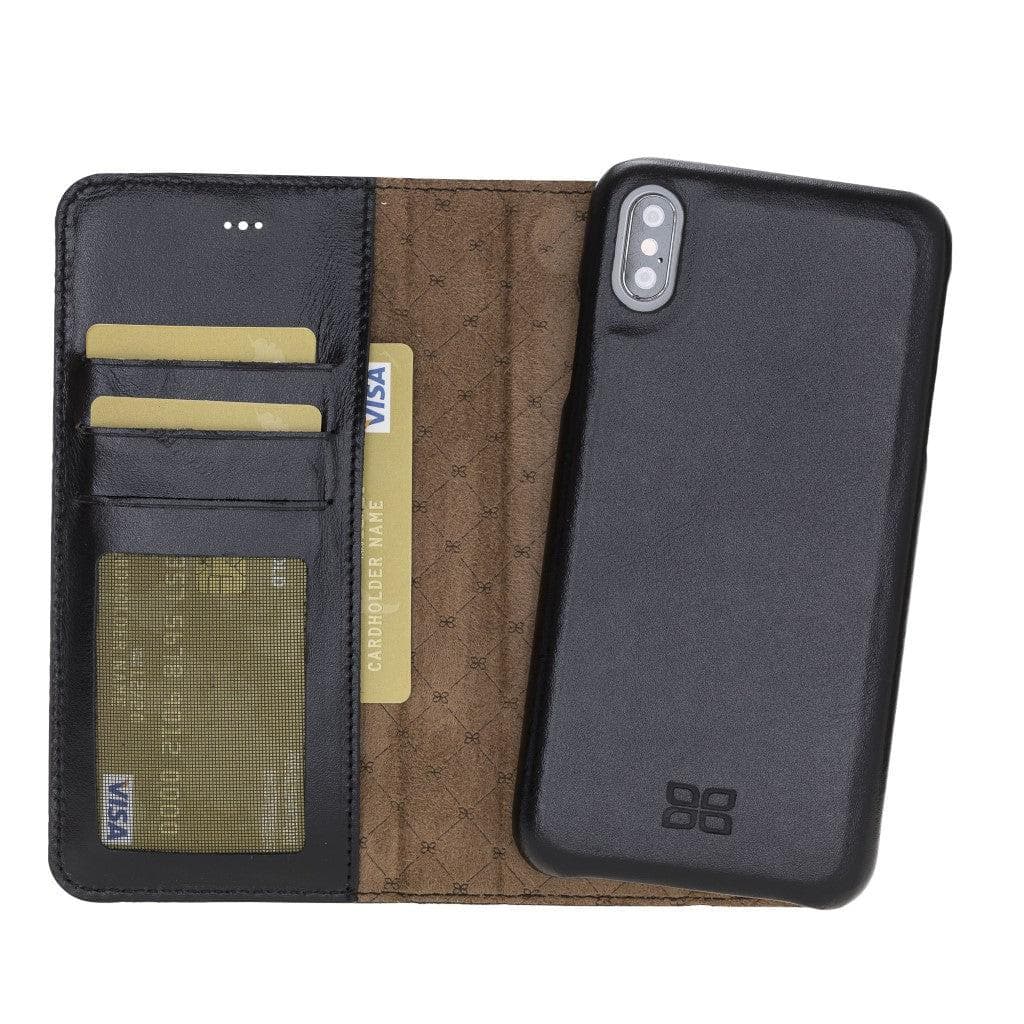 Full Leather Coating Detachable Wallet Case for Apple iPhone X Series, showcasing premium leather, card slots, and kick-stand feature.