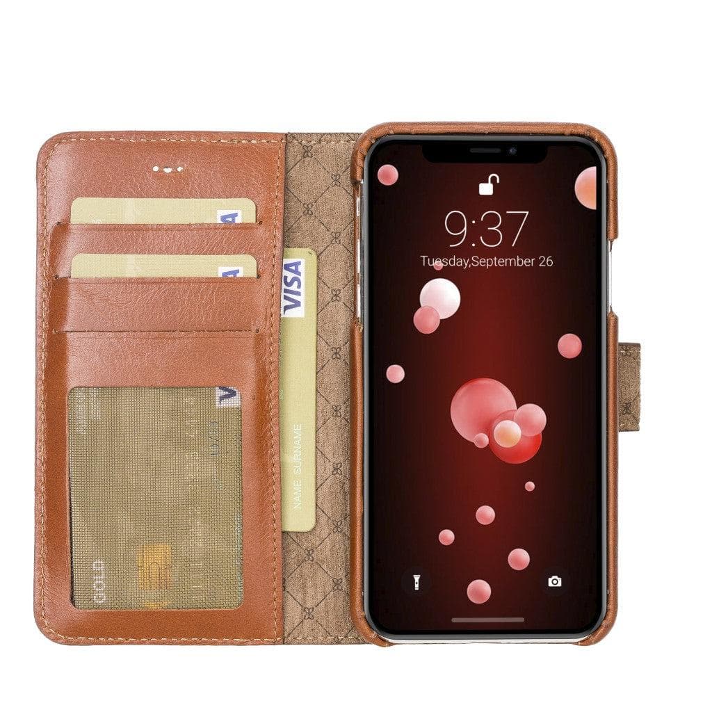 Full Leather Coating Detachable Wallet Case for Apple iPhone X Series, showcasing premium leather, card slots, and kick-stand feature.