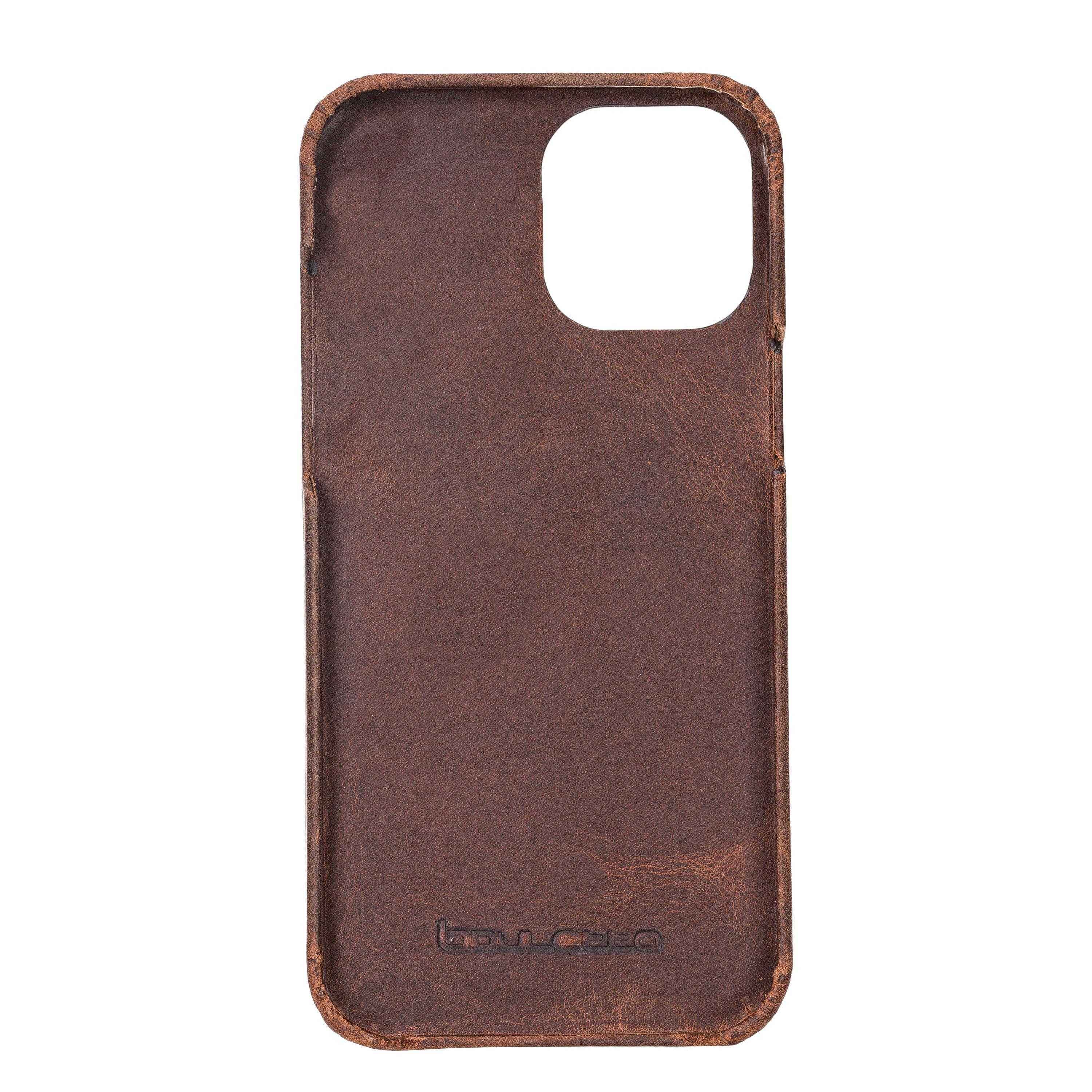 Bouletta Fully Leather Back Cover for Apple iPhone 12 Series, showcasing premium full grain leather craftsmanship and slim design.