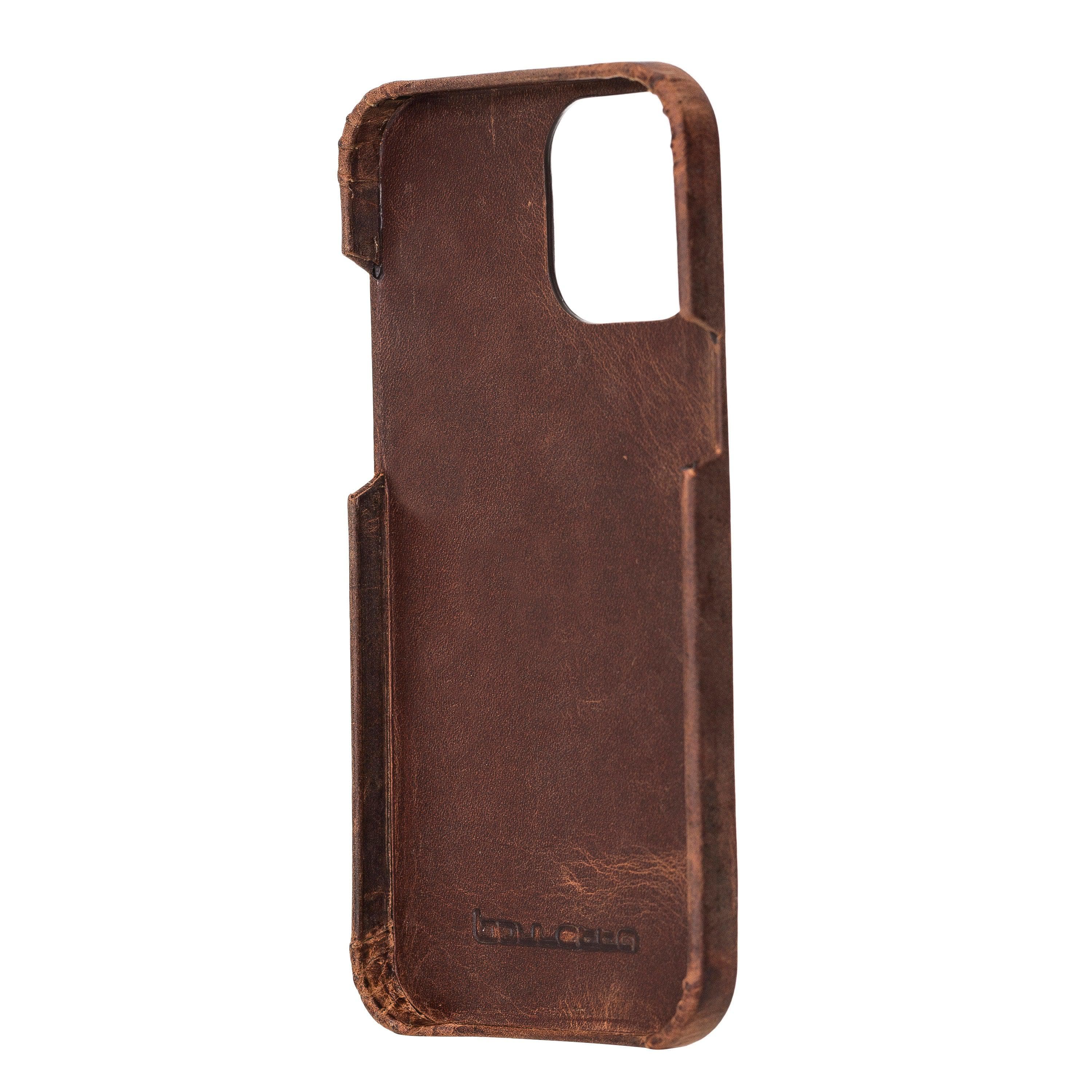 Bouletta Fully Leather Back Cover for Apple iPhone 12 Series, showcasing premium full grain leather craftsmanship and slim design.