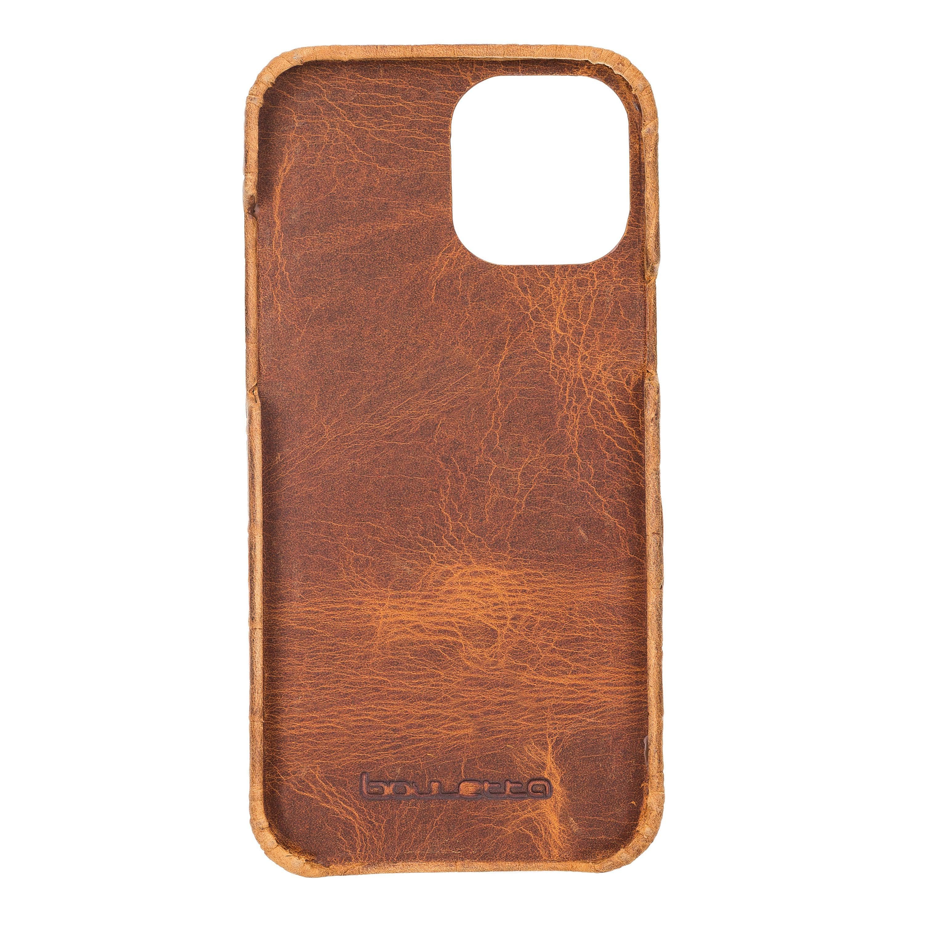 Bouletta Fully Leather Back Cover for Apple iPhone 12 Series, showcasing premium full grain leather craftsmanship and slim design.