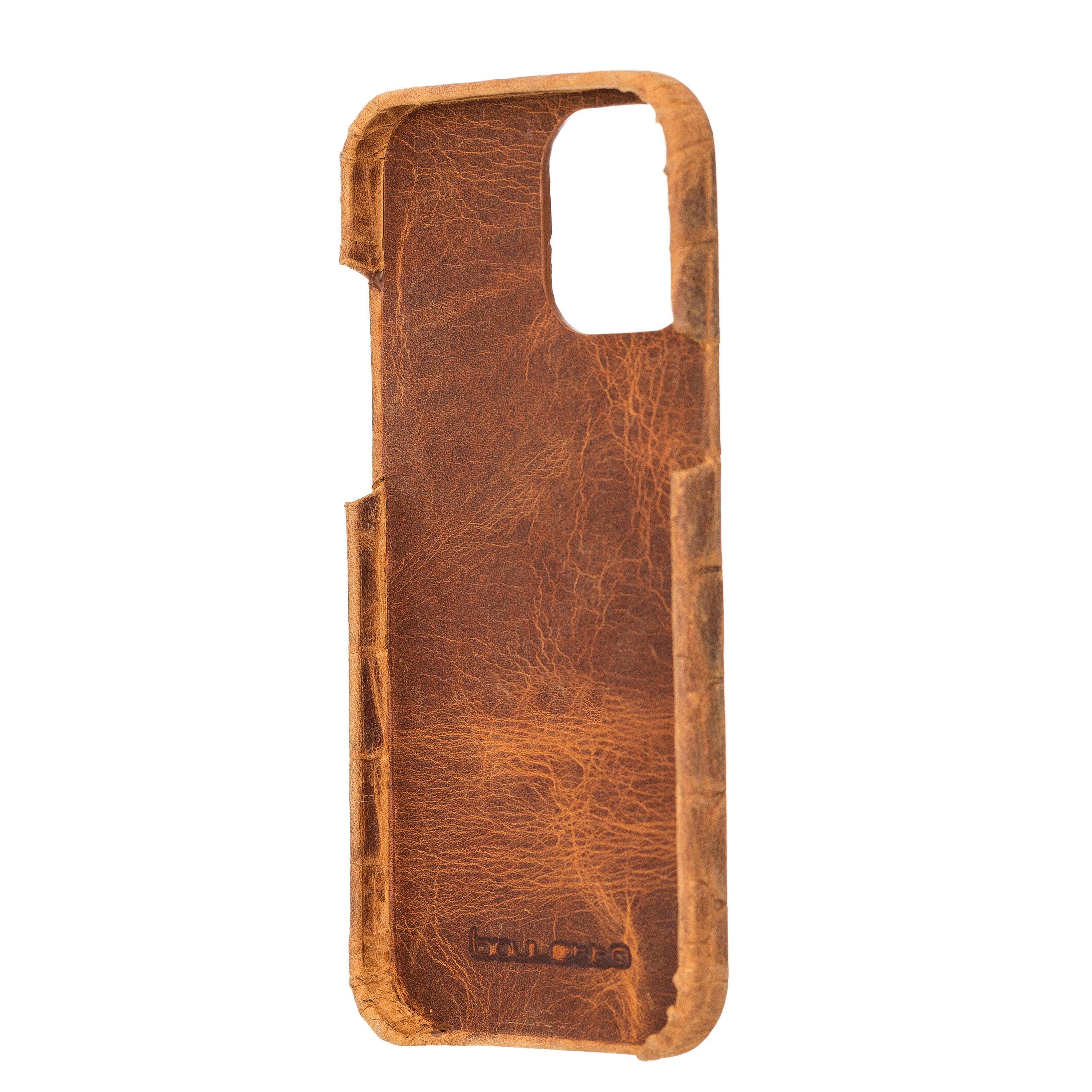 Bouletta Fully Leather Back Cover for Apple iPhone 12 Series, showcasing premium full grain leather craftsmanship and slim design.