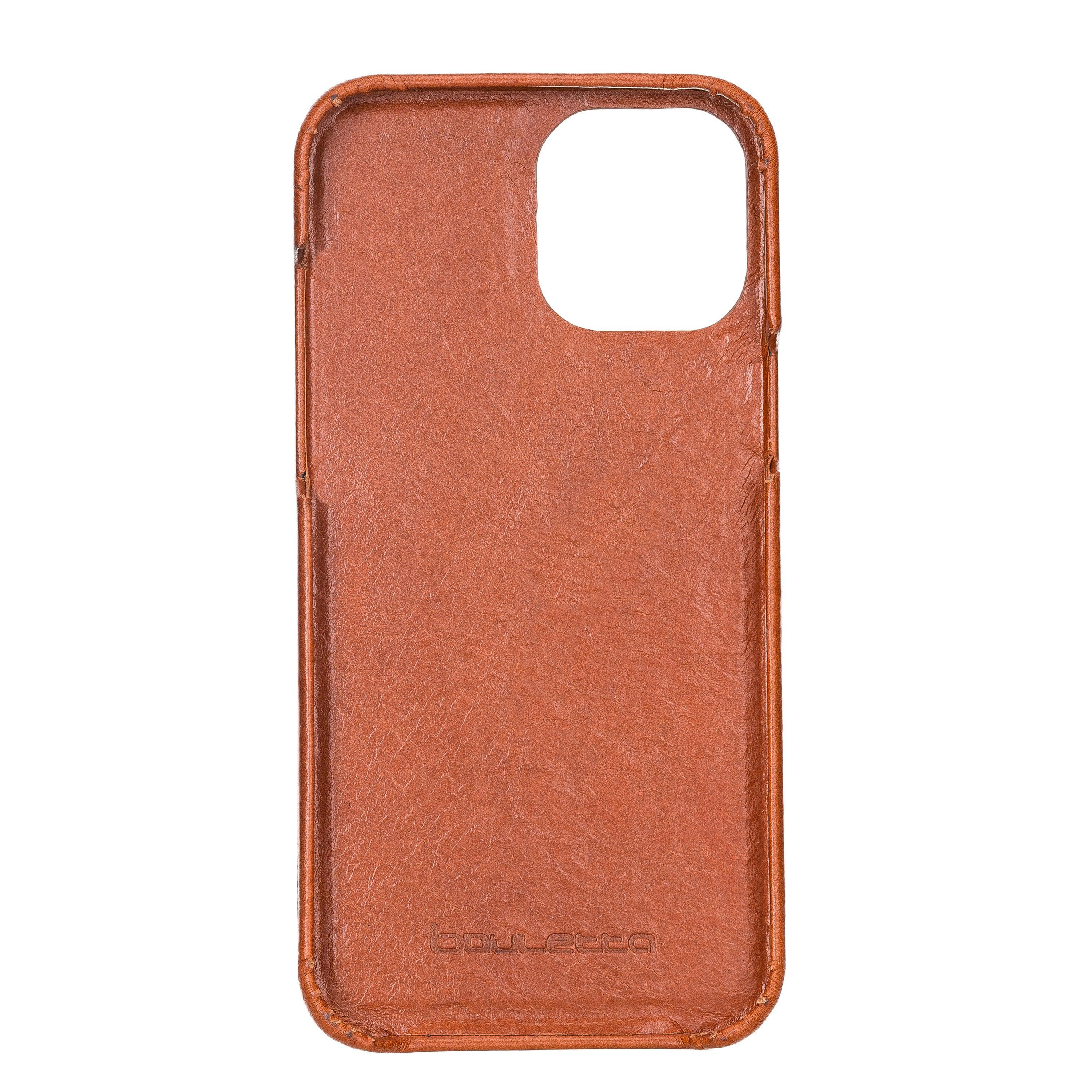 Bouletta Fully Leather Back Cover for Apple iPhone 12 Series, showcasing premium full grain leather craftsmanship and slim design.