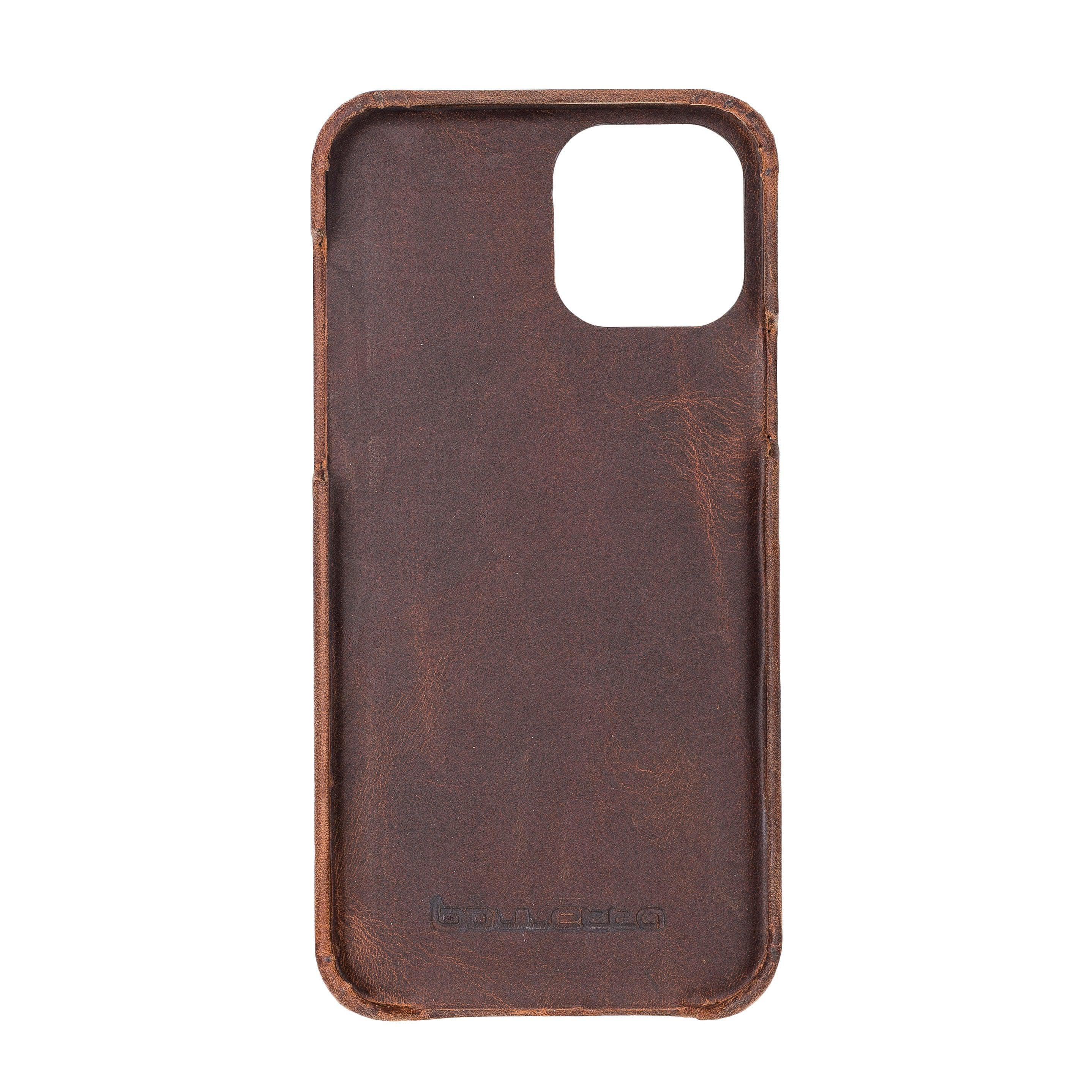 Bouletta Fully Leather Back Cover for Apple iPhone 12 Series, showcasing premium full grain leather craftsmanship and slim design.