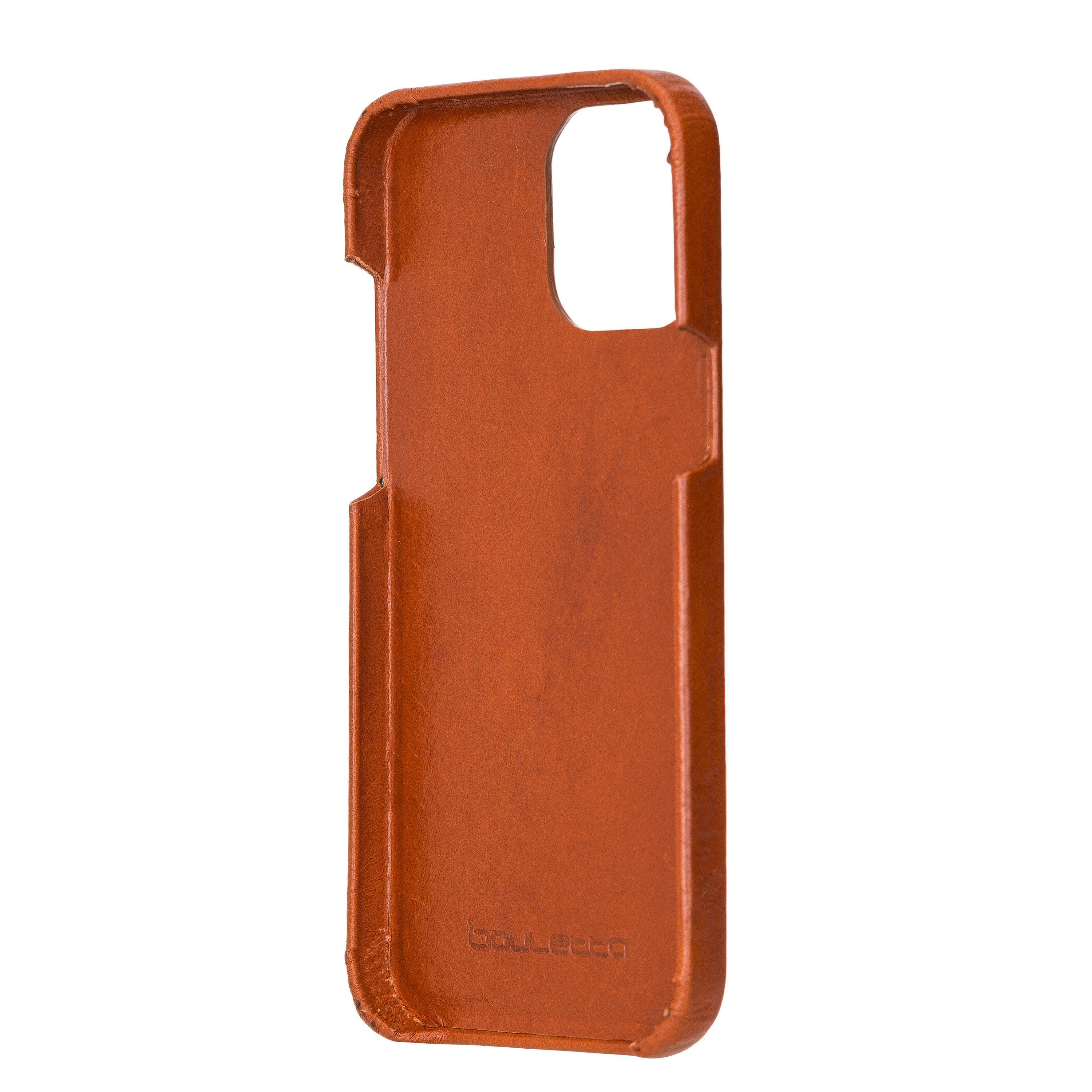 Bouletta Fully Leather Back Cover for Apple iPhone 12 Series, showcasing premium full grain leather craftsmanship and slim design.