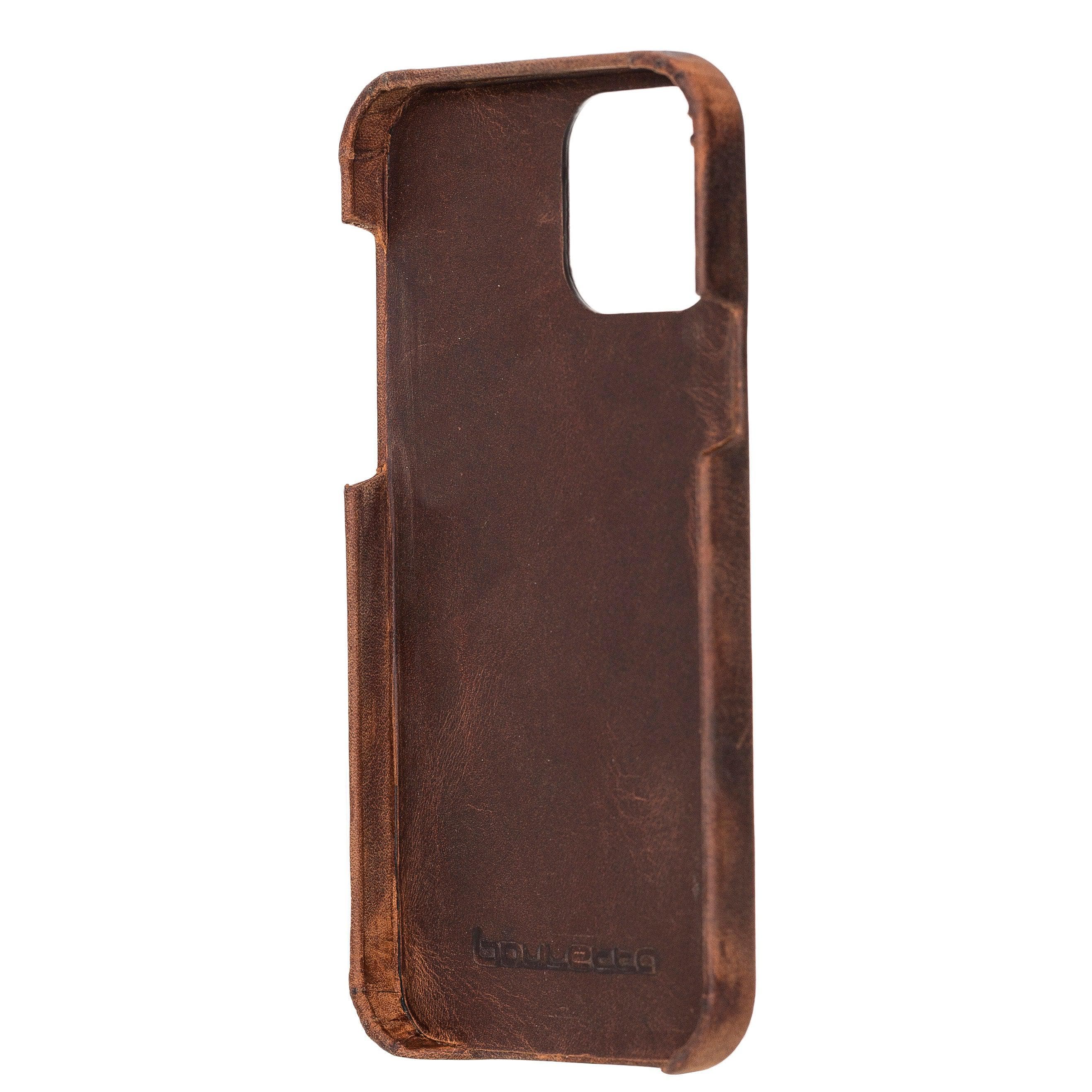 Bouletta Fully Leather Back Cover for Apple iPhone 12 Series, showcasing premium full grain leather craftsmanship and slim design.