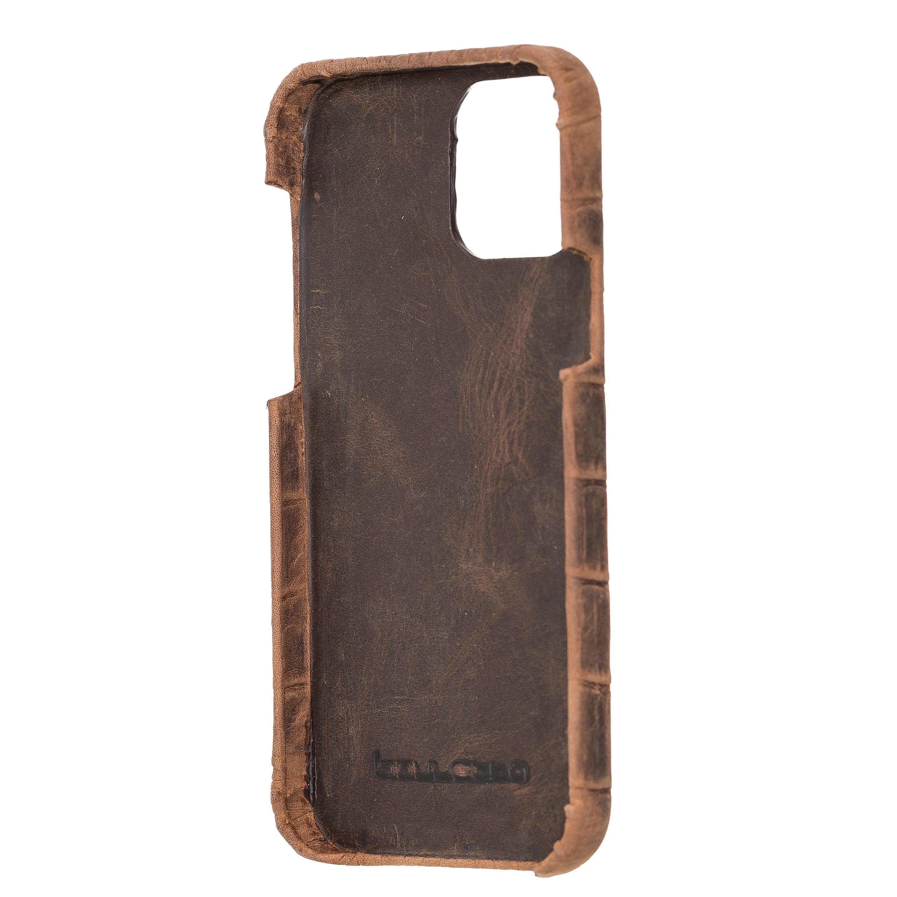 Bouletta Fully Leather Back Cover for Apple iPhone 12 Series, showcasing premium full grain leather craftsmanship and slim design.