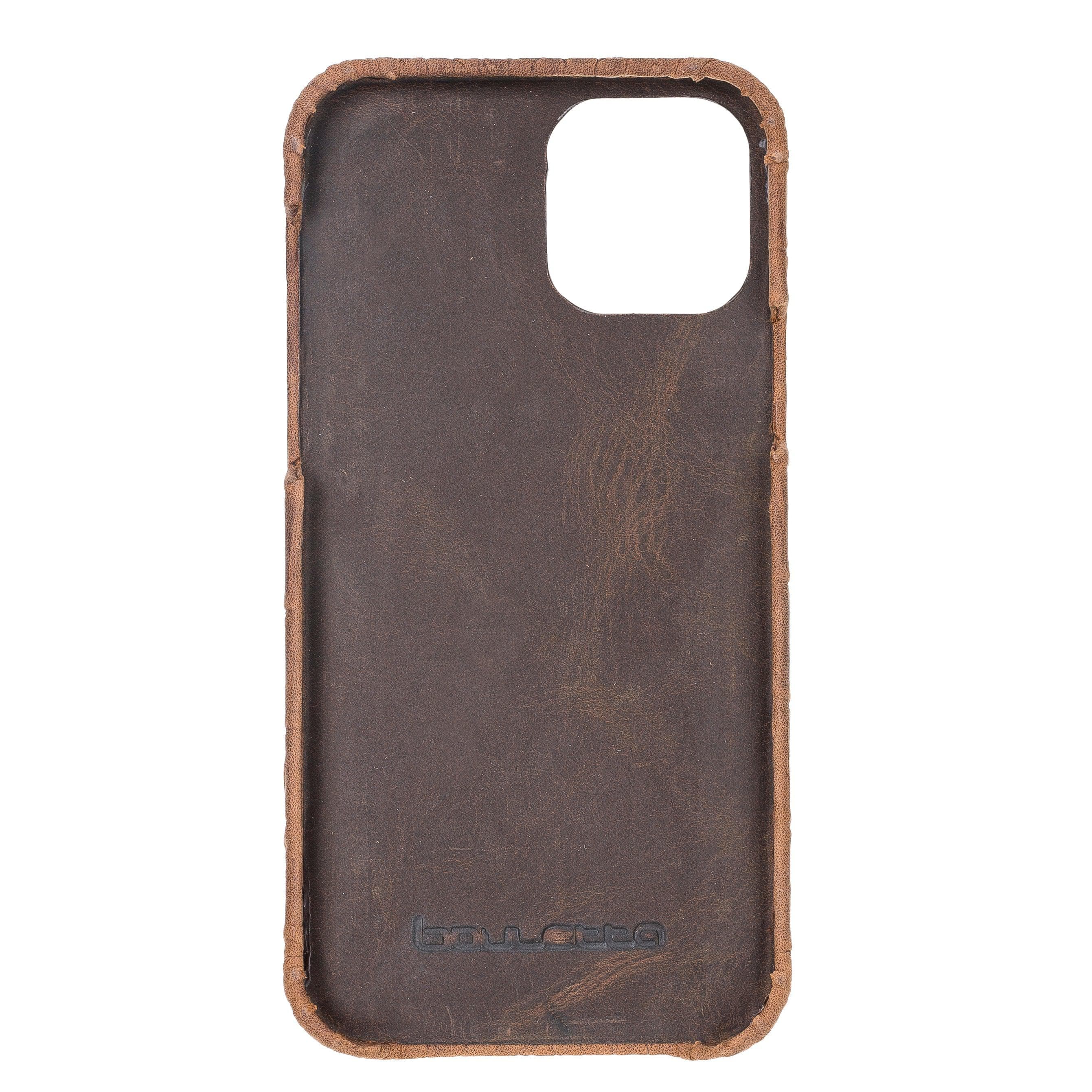 Bouletta Fully Leather Back Cover for Apple iPhone 12 Series, showcasing premium full grain leather craftsmanship and slim design.