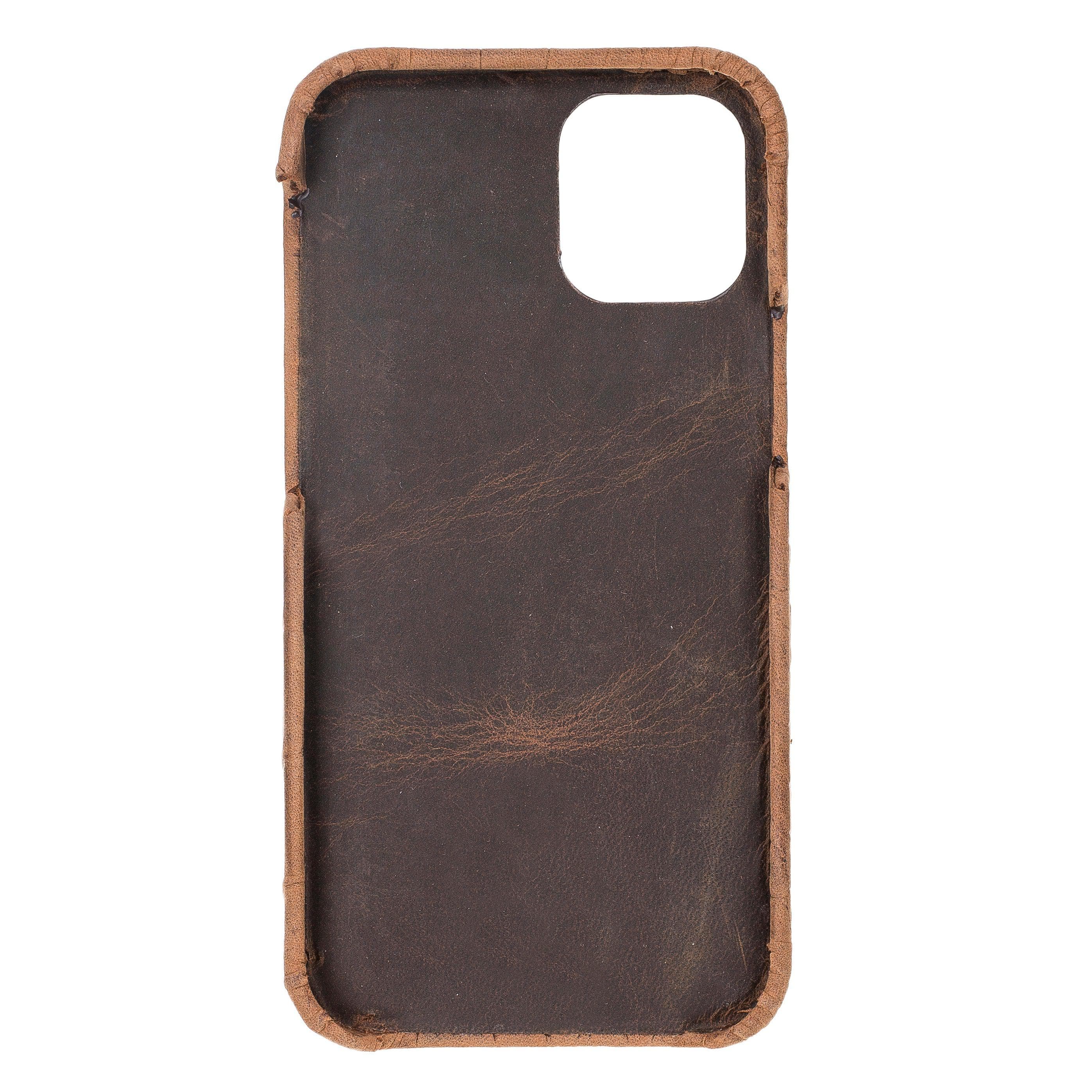 Bouletta Fully Leather Back Cover for Apple iPhone 12 Series, showcasing premium full grain leather craftsmanship and slim design.