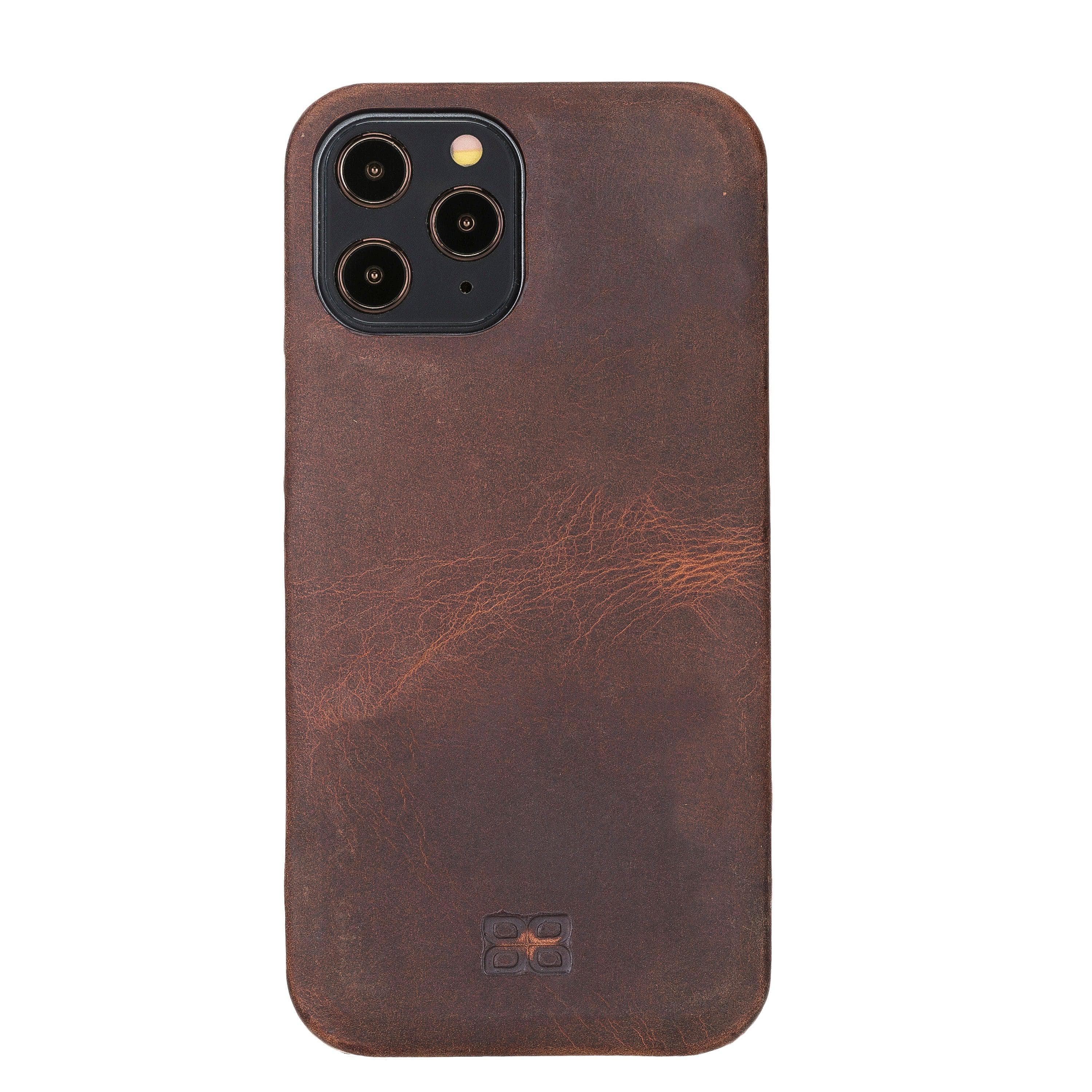 Bouletta Fully Leather Back Cover for Apple iPhone 12 Series, showcasing premium full grain leather craftsmanship and slim design.