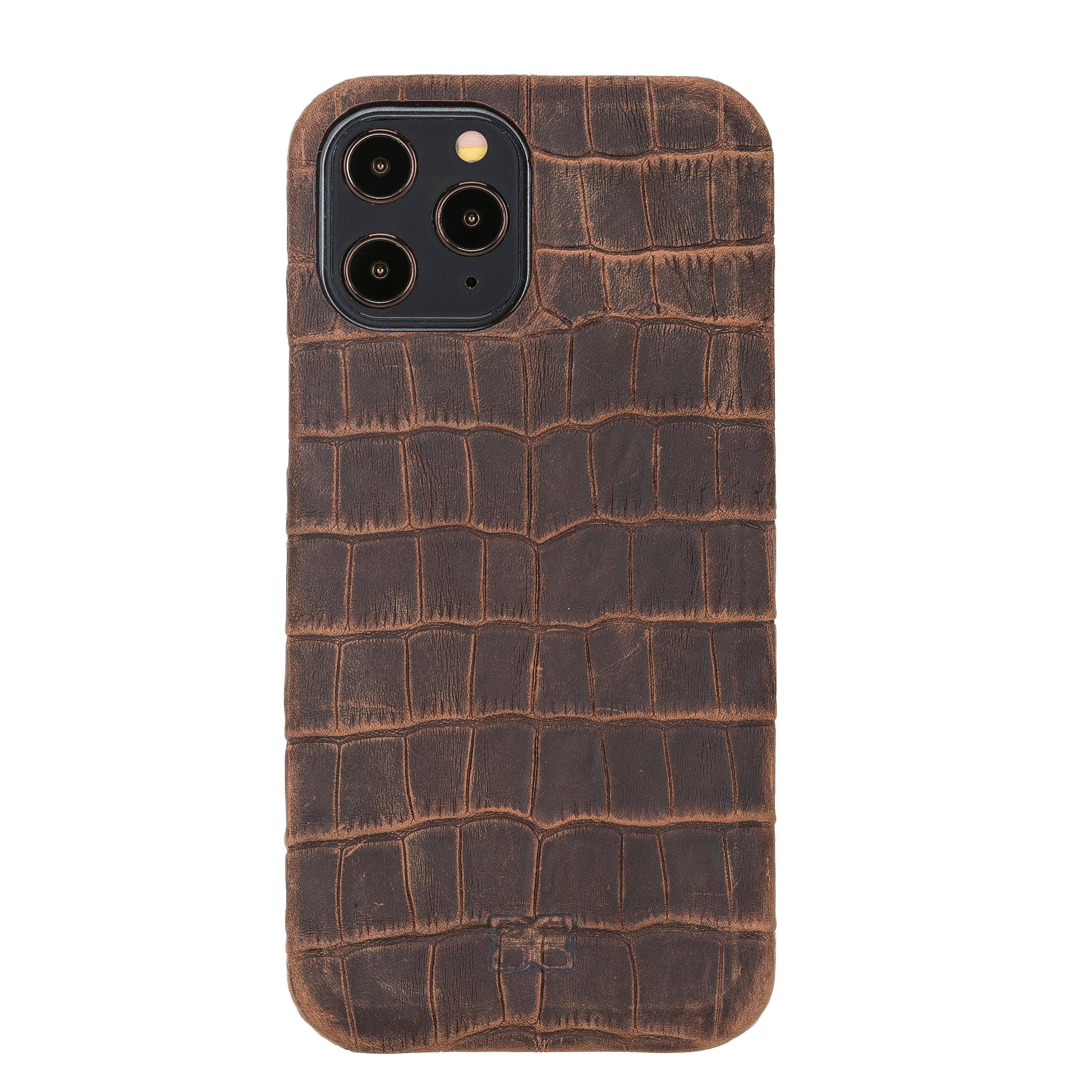 Bouletta Fully Leather Back Cover for Apple iPhone 12 Series, showcasing premium full grain leather craftsmanship and slim design.