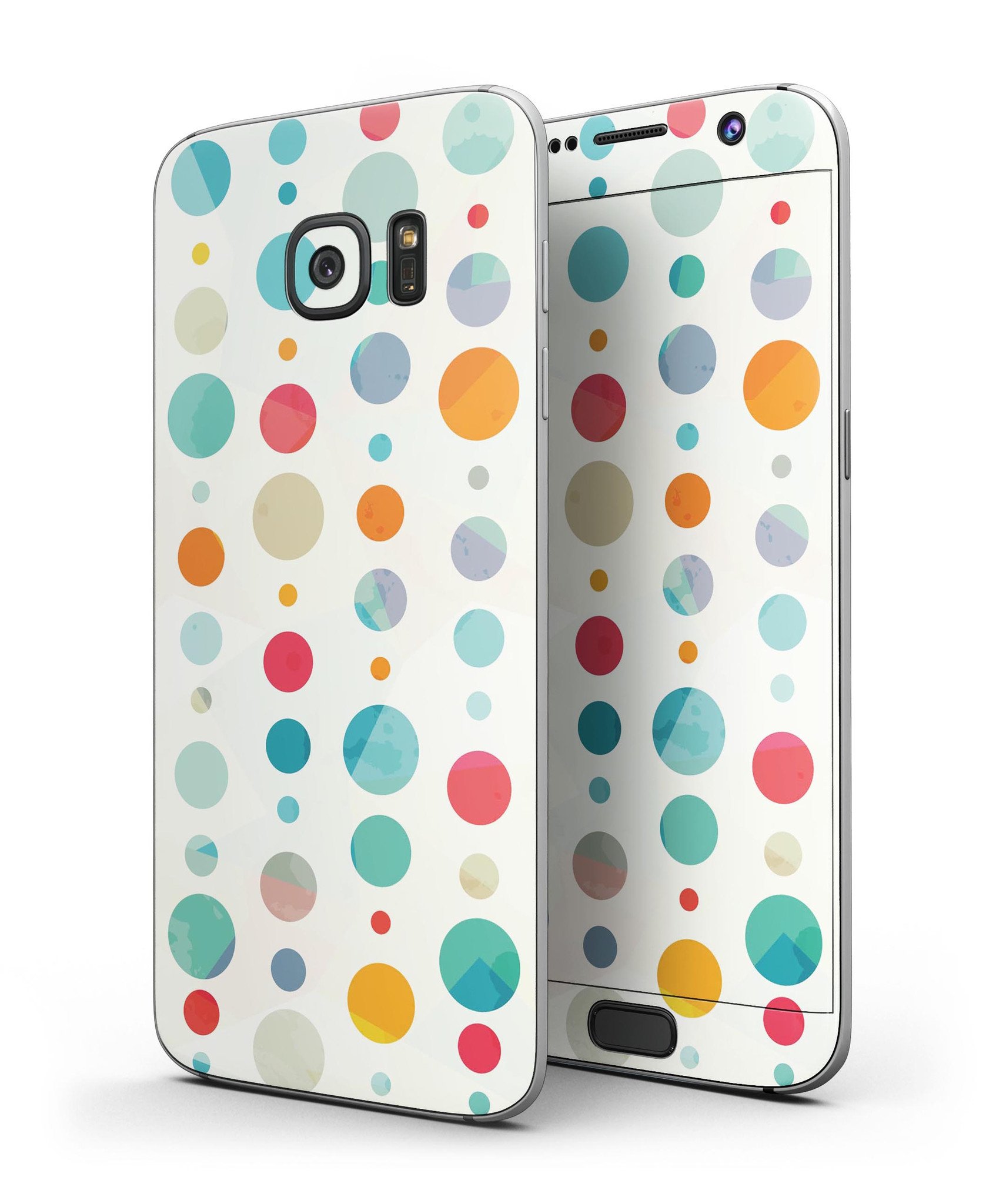 Fun Polka Pattern Full Body Skin-Kit for Samsung Galaxy S7 and S7 Edge, showcasing vibrant polka dots on a sleek device.