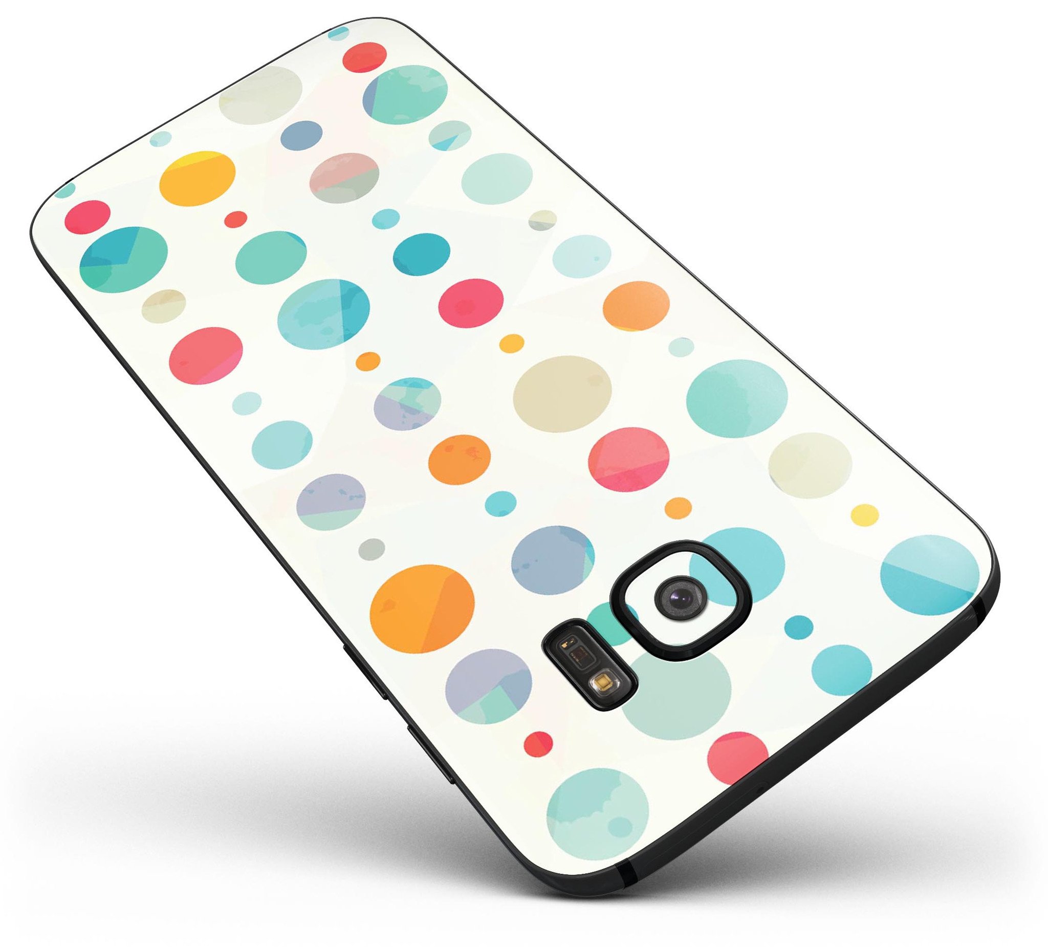 Fun Polka Pattern Full Body Skin-Kit for Samsung Galaxy S7 and S7 Edge, showcasing vibrant polka dots on a sleek device.