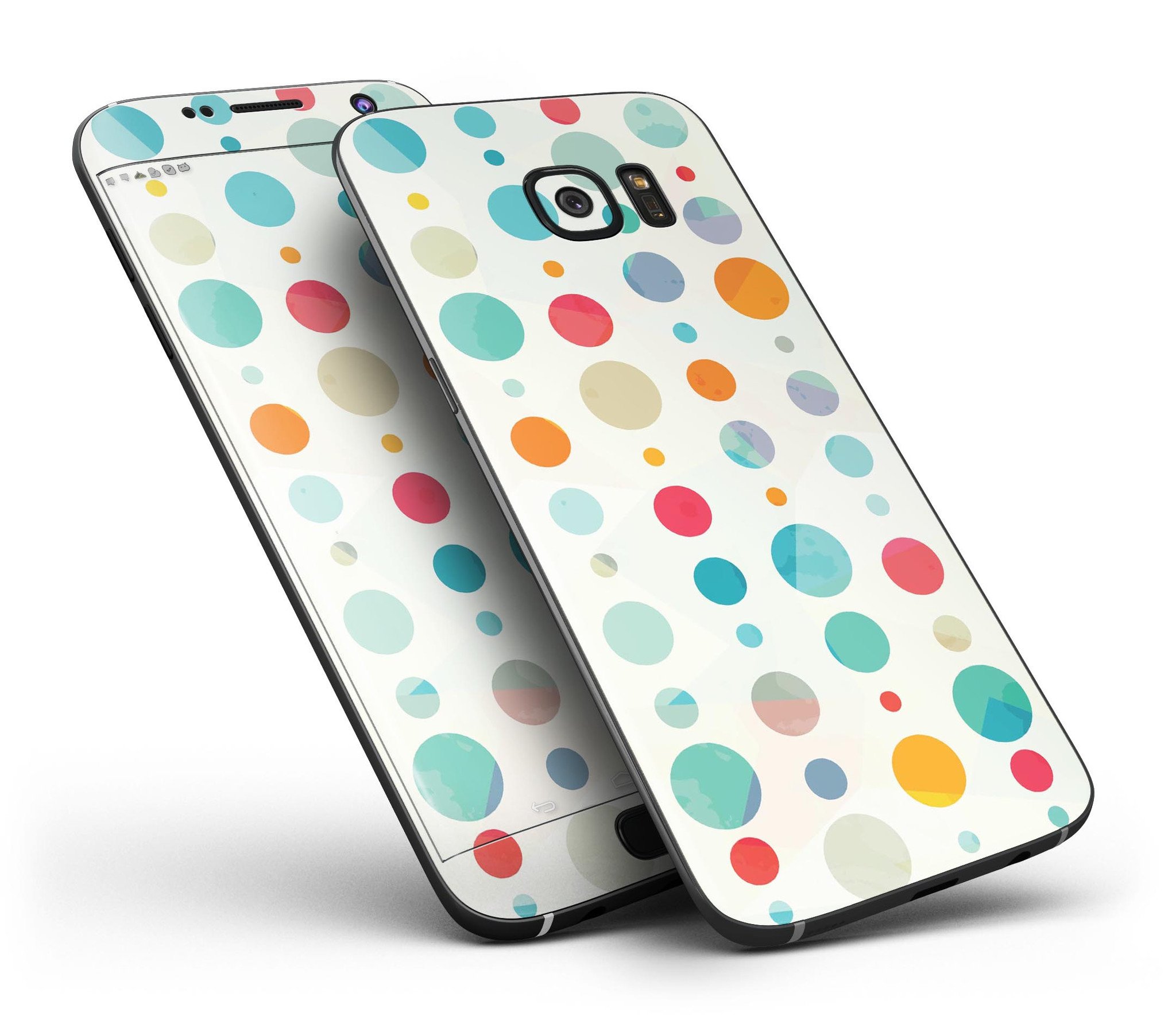 Fun Polka Pattern Full Body Skin-Kit for Samsung Galaxy S7 and S7 Edge, showcasing vibrant polka dots on a sleek device.