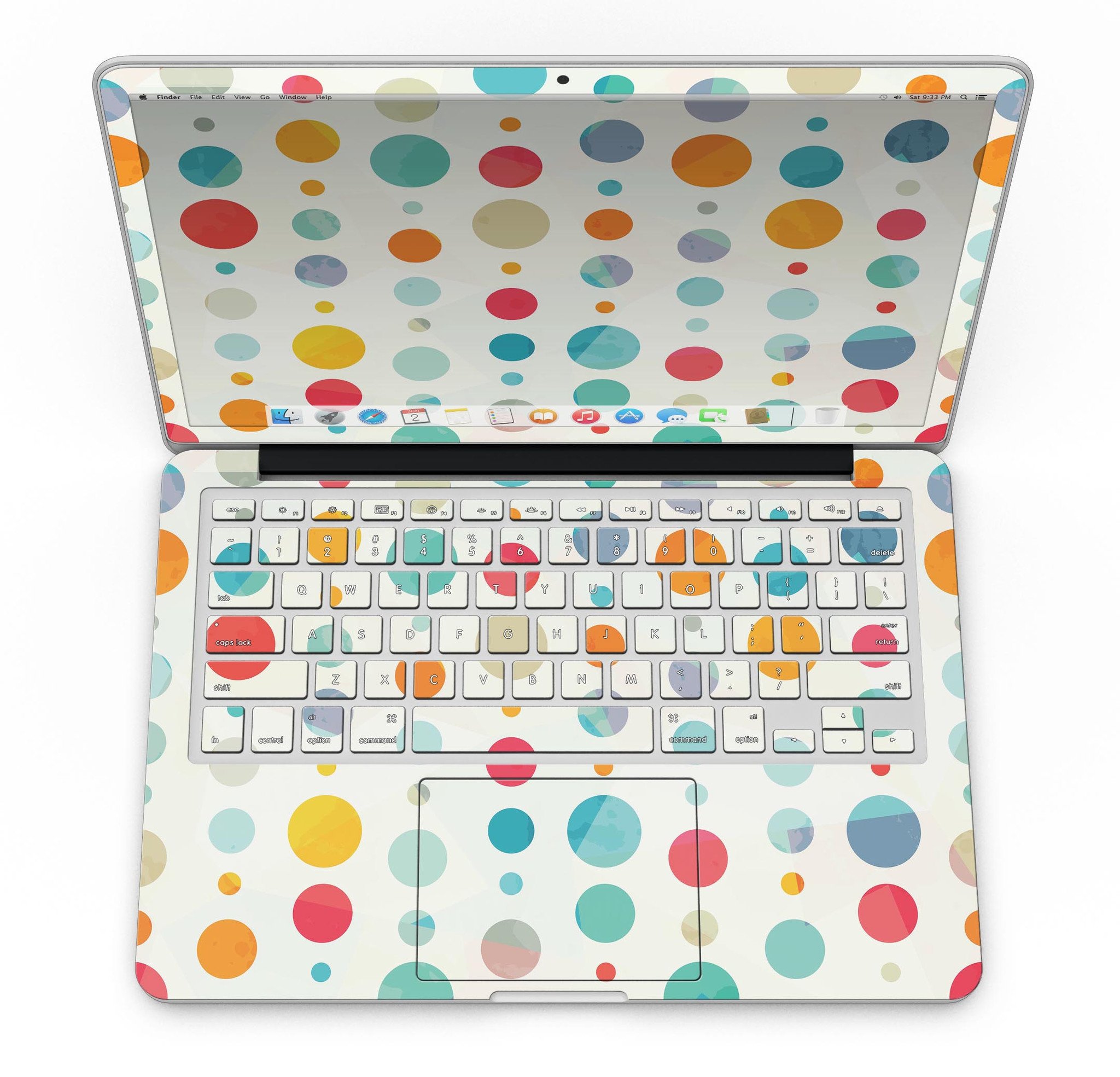 Fun Polka Pattern skin for MacBook Pro with Retina Display, showcasing vibrant colors and stylish design.